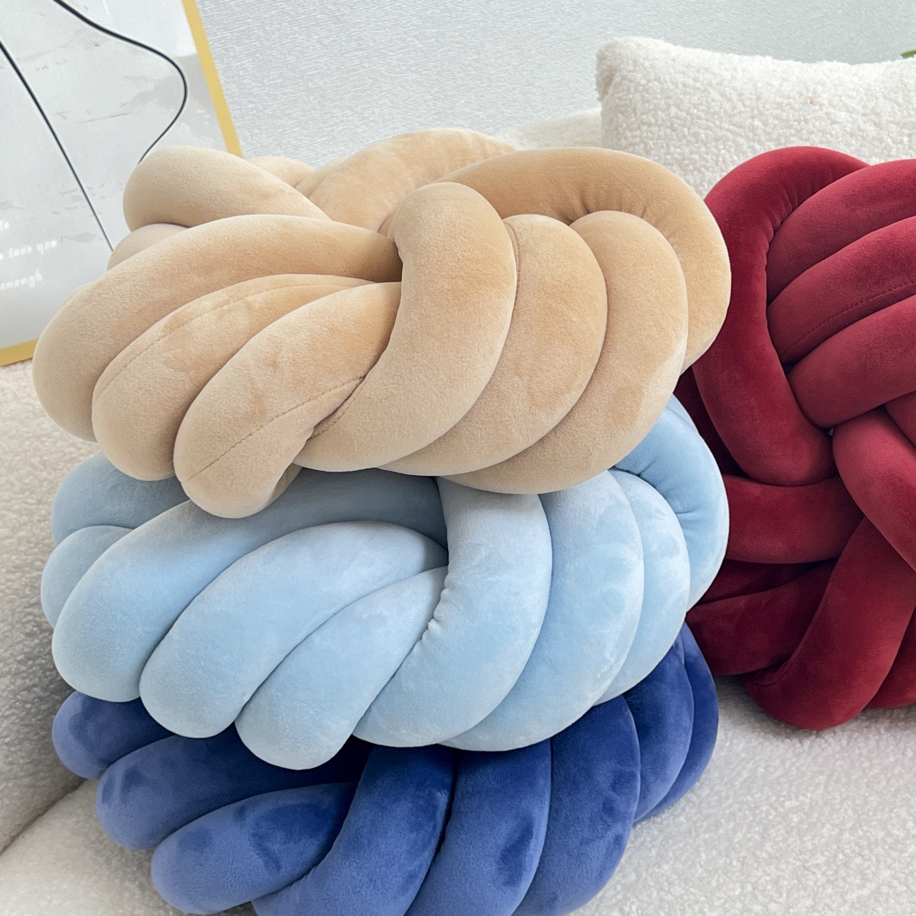 YLBKIKR Handmade Soft Plush Knot Throw Pillow Multi-Color Modern Minimalist Cushion for Sofa, Bed, and Chair Accent