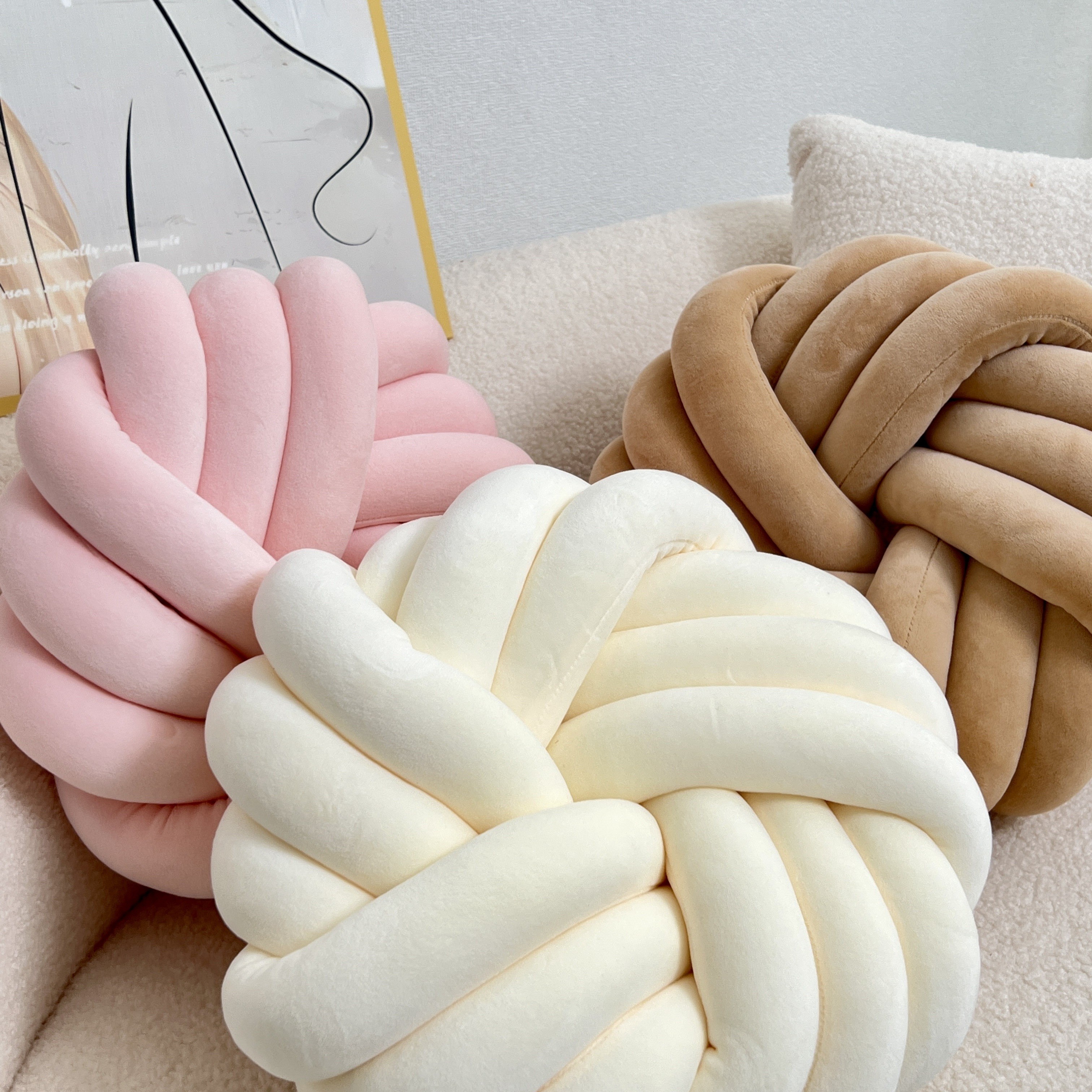 YLBKIKR Handmade Soft Plush Knot Throw Pillow Multi-Color Modern Minimalist Cushion for Sofa, Bed, and Chair Accent