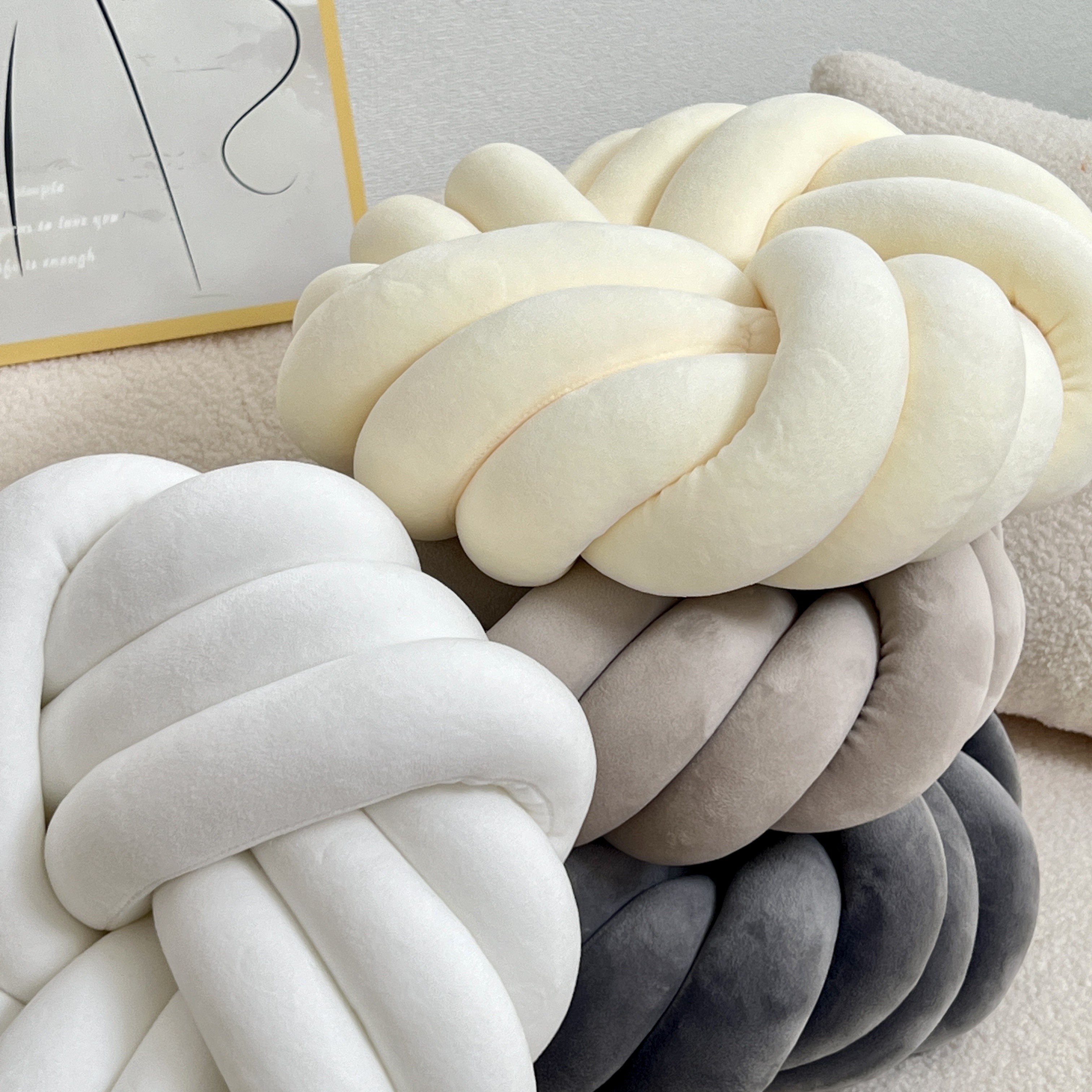 YLBKIKR Handmade Soft Plush Knot Throw Pillow Multi-Color Modern Minimalist Cushion for Sofa, Bed, and Chair Accent