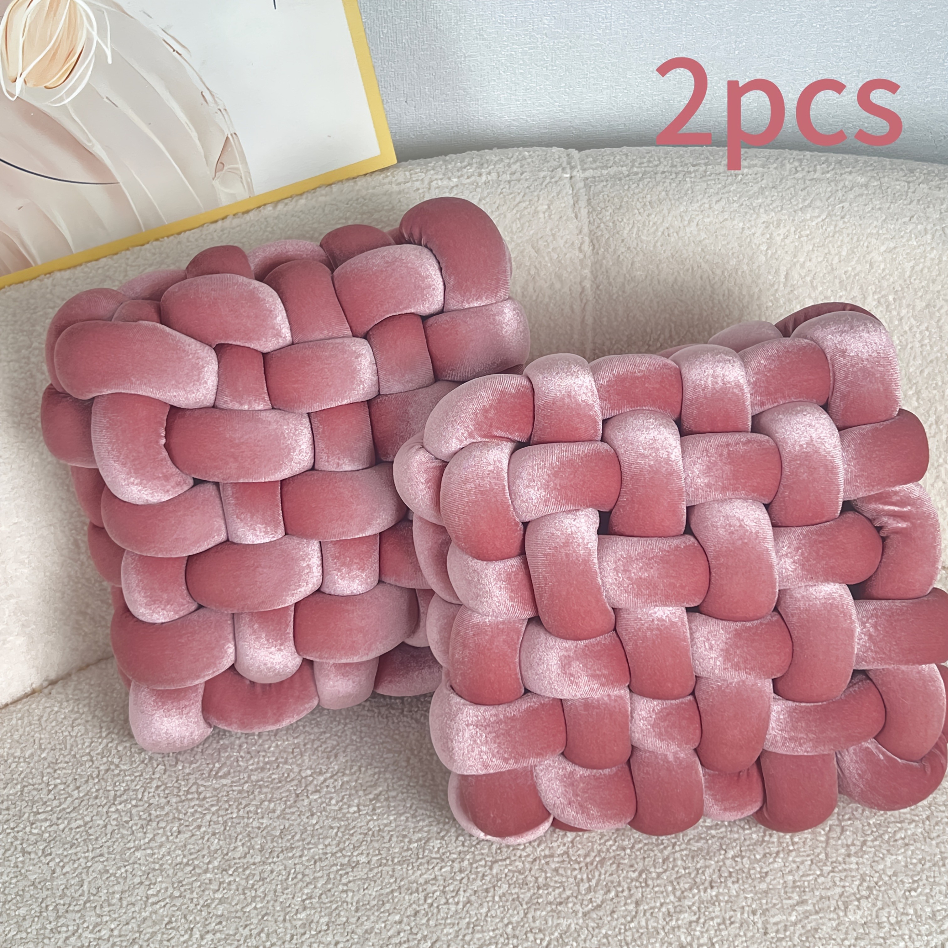 YLBKIKR 2pcs Set of Golden Velvet Hand-Knotted Square Decorative Pillows  Luxurious Cushions for Sofa, Bed, and Office Decor