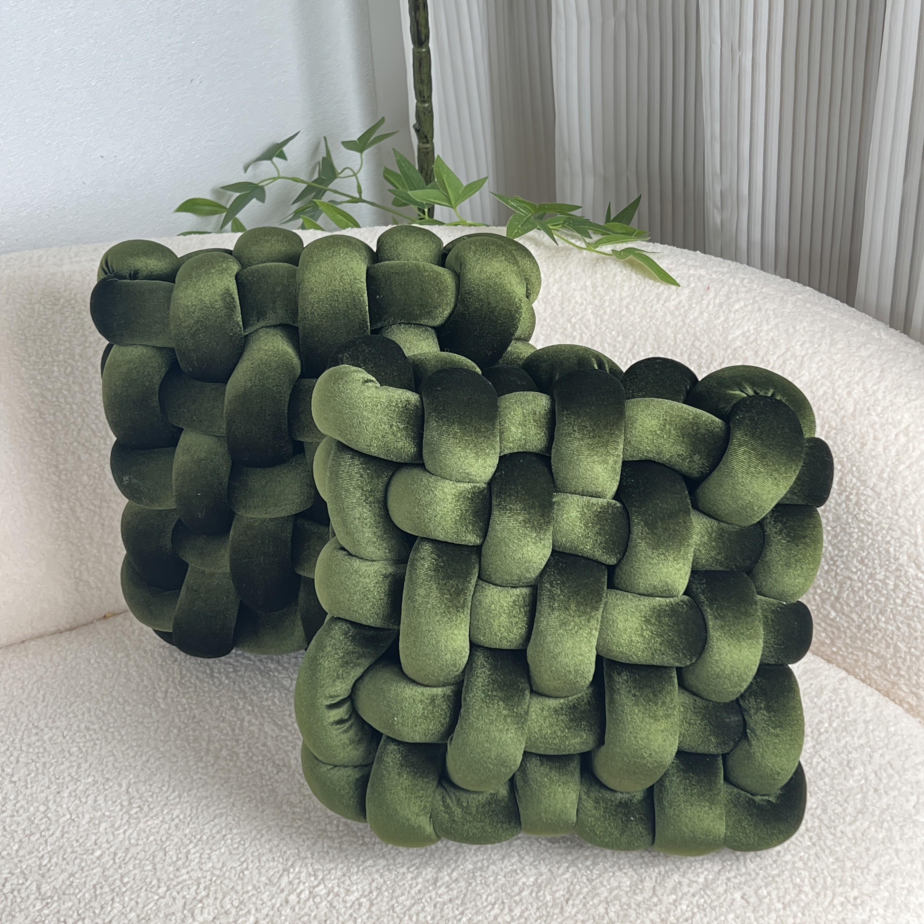 YLBKIKR 2pcs Set of Golden Velvet Hand-Knotted Square Decorative Pillows  Luxurious Cushions for Sofa, Bed, and Office Decor