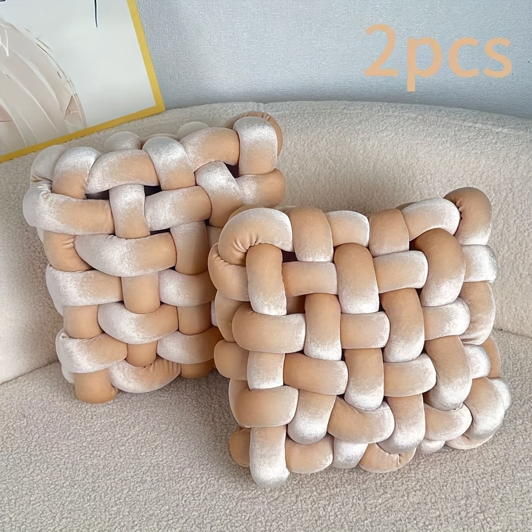 YLBKIKR 2pcs Set of Golden Velvet Hand-Knotted Square Decorative Pillows  Luxurious Cushions for Sofa, Bed, and Office Decor