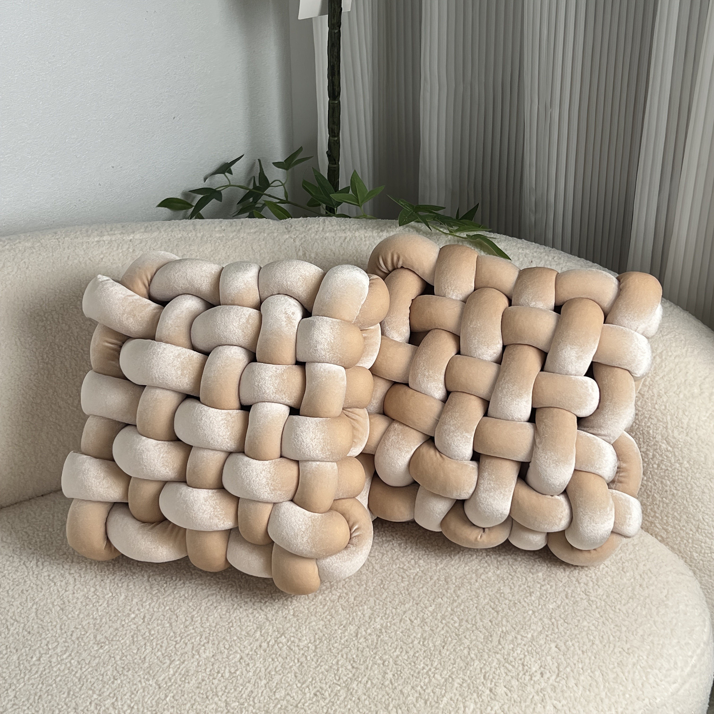 YLBKIKR 2pcs Set of Golden Velvet Hand-Knotted Square Decorative Pillows  Luxurious Cushions for Sofa, Bed, and Office Decor