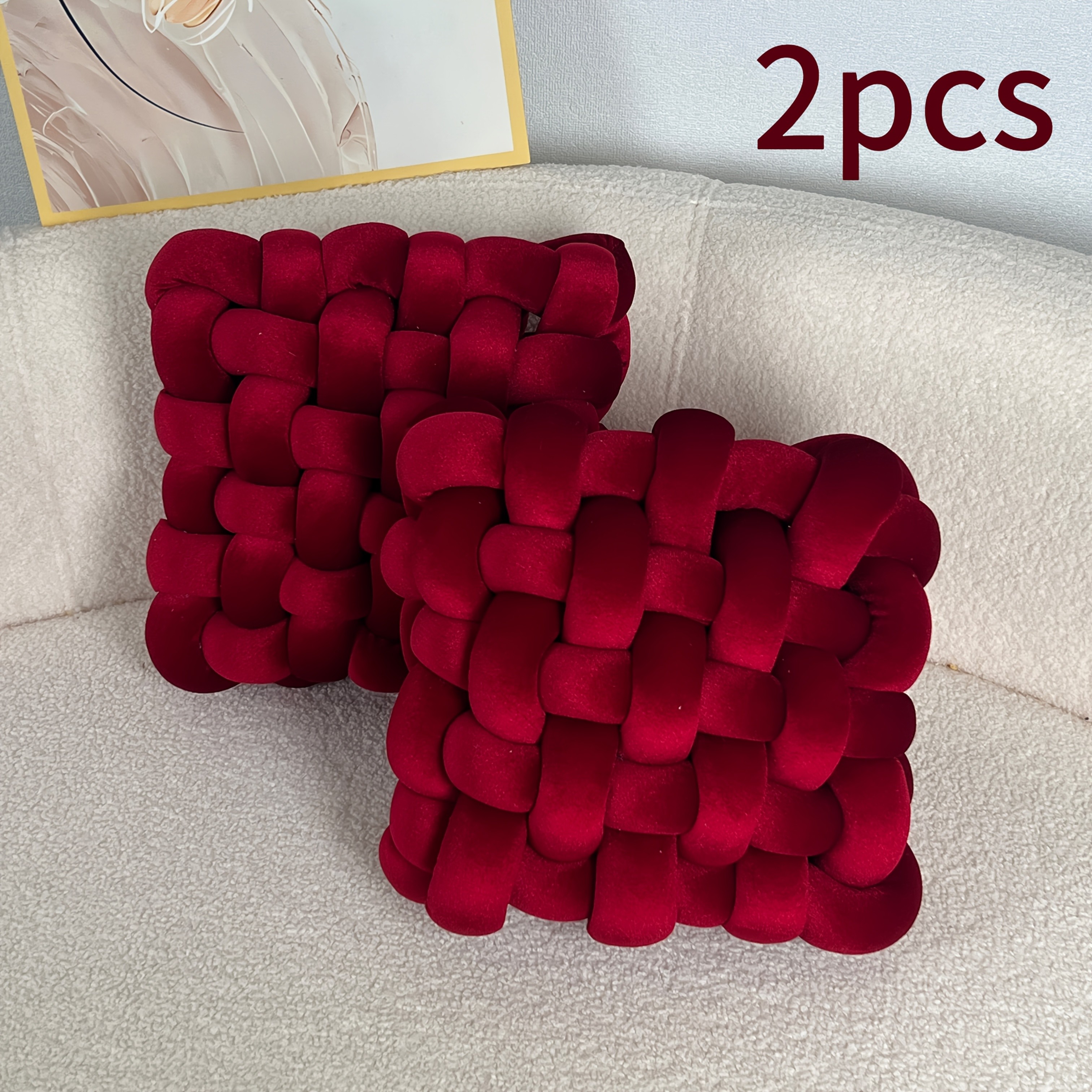 YLBKIKR 2pcs Set of Golden Velvet Hand-Knotted Square Decorative Pillows  Luxurious Cushions for Sofa, Bed, and Office Decor