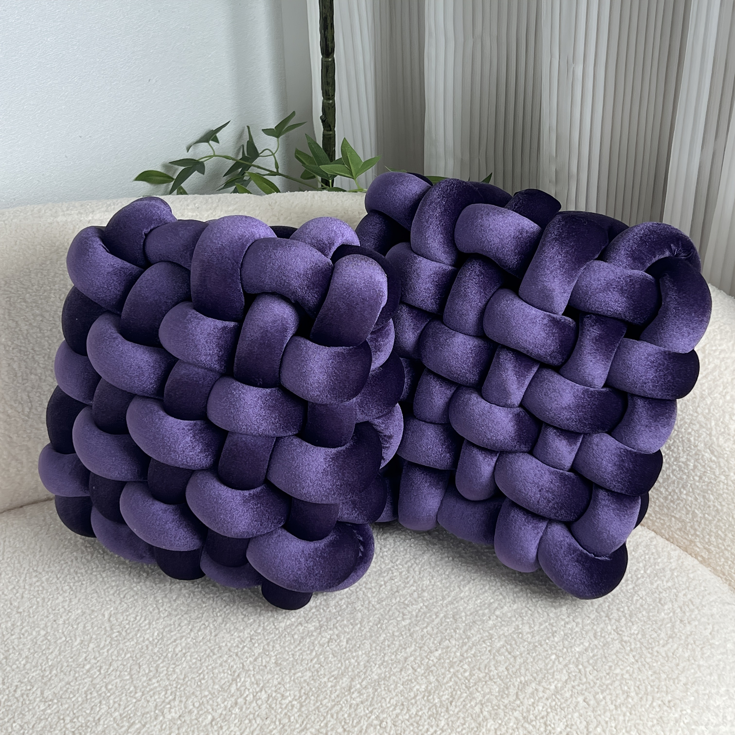 YLBKIKR 2pcs Set of Golden Velvet Hand-Knotted Square Decorative Pillows  Luxurious Cushions for Sofa, Bed, and Office Decor