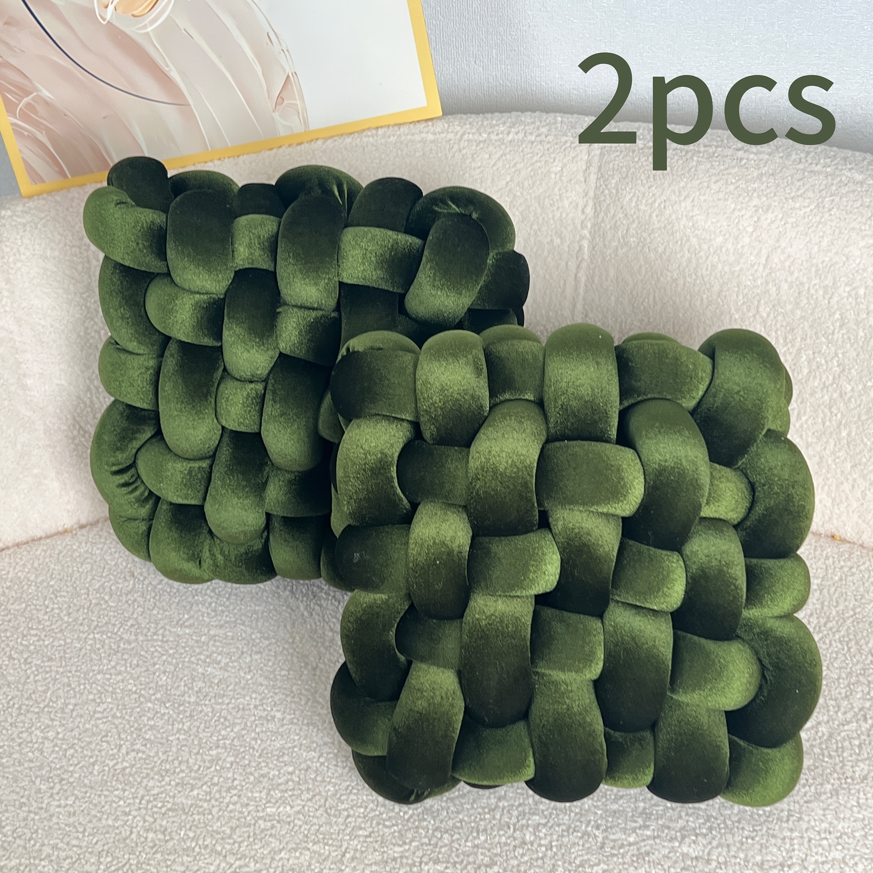 YLBKIKR 2pcs Set of Golden Velvet Hand-Knotted Square Decorative Pillows  Luxurious Cushions for Sofa, Bed, and Office Decor