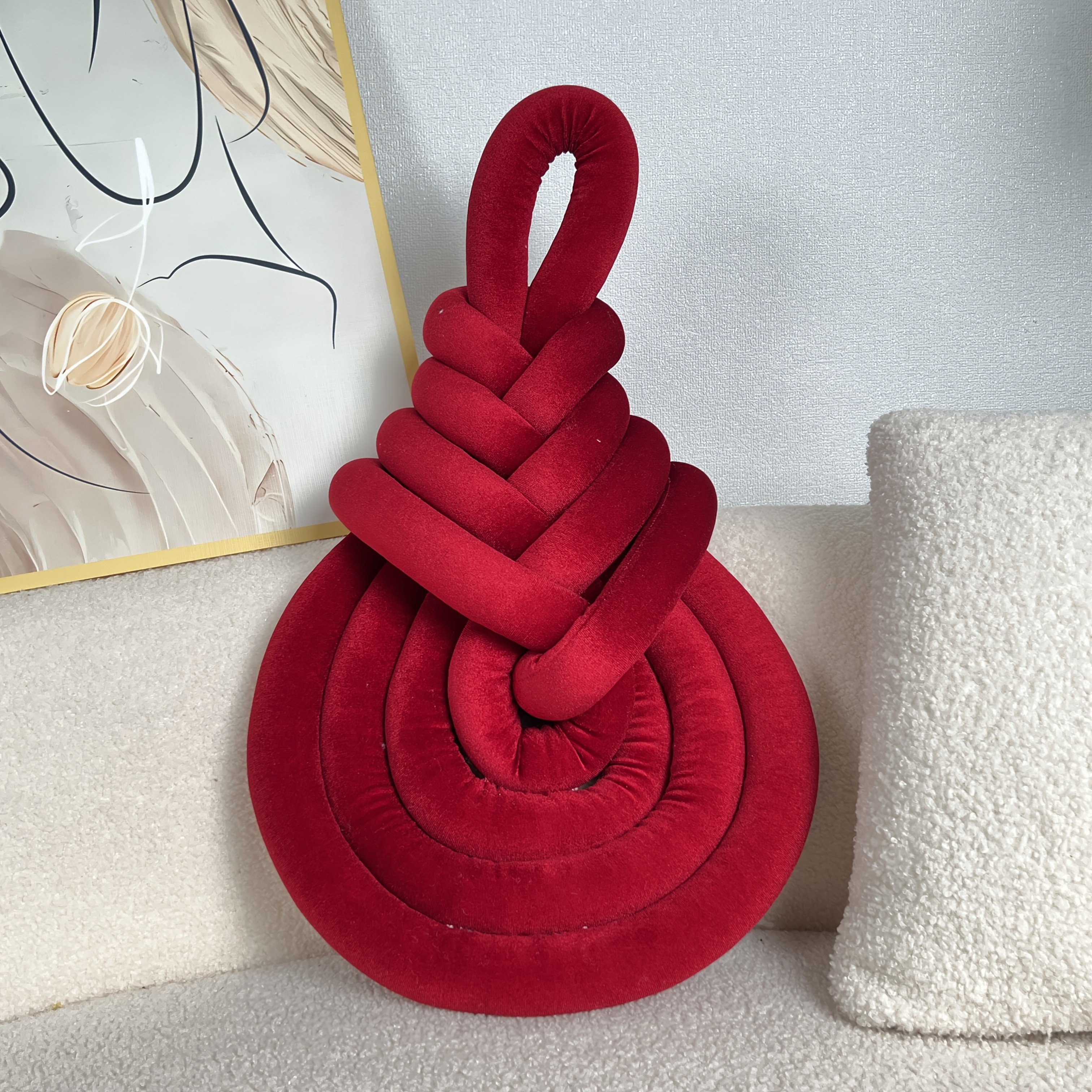 YLBKIKR Handwoven Plush Short-Hair Cushion  Luxury Decorative Accent with Knot/Teardrop/Baroque Design for Sofa, Bed, and Chair