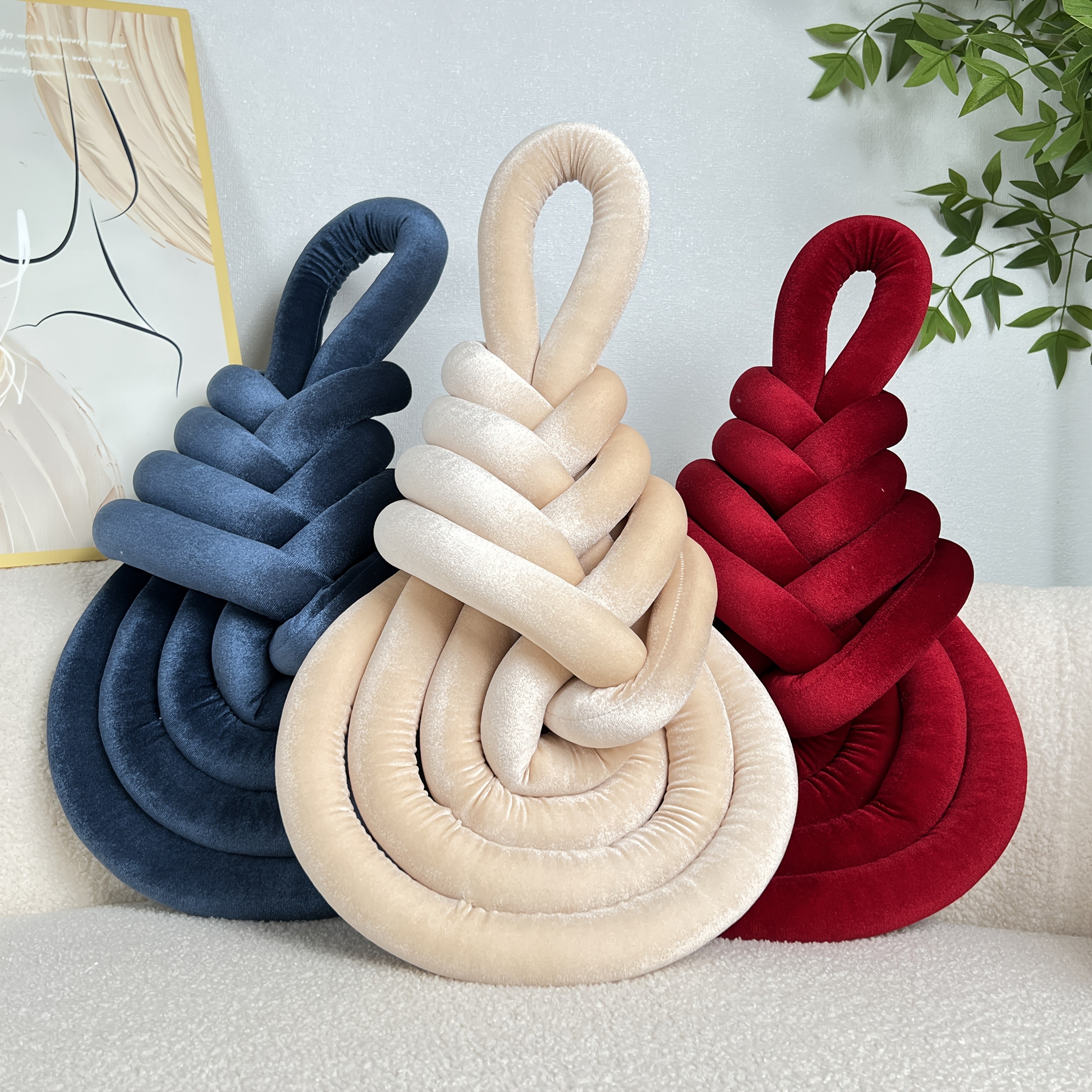 YLBKIKR Handwoven Plush Short-Hair Cushion  Luxury Decorative Accent with Knot/Teardrop/Baroque Design for Sofa, Bed, and Chair