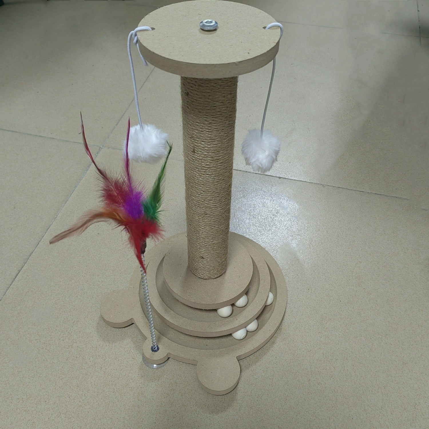 HAOZCL Interactive Cat Scratching Post Tower  Durable, Multi-Functional Scratch Board with Ball Track and Hanging Toys for Endless Fun