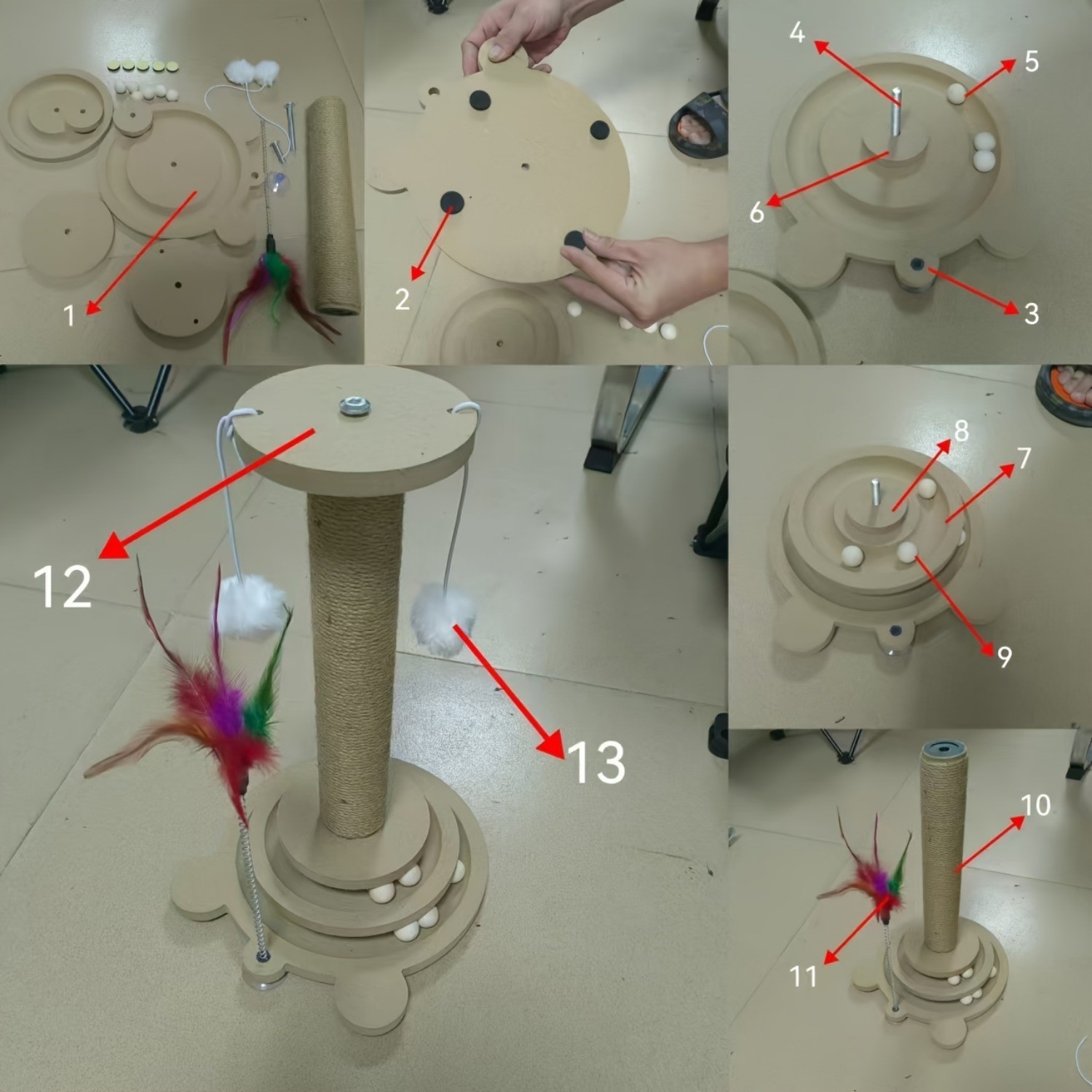 HAOZCL Interactive Cat Scratching Post Tower  Durable, Multi-Functional Scratch Board with Ball Track and Hanging Toys for Endless Fun