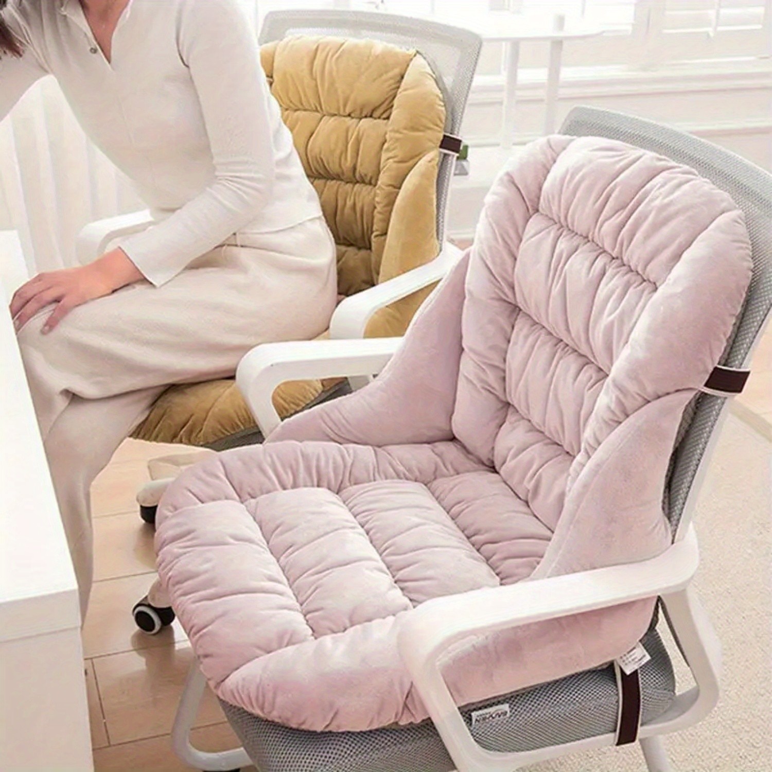 HAOZCL Ergonomic Office Chair Cushion with Integrated Backrest Thick, Washable Seat Pad for Comfort and Support