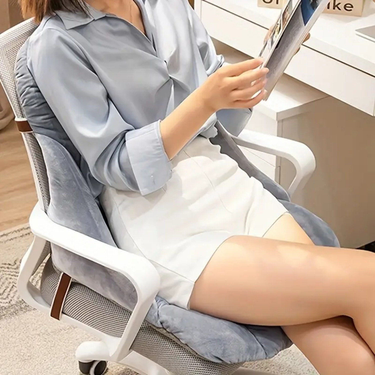 HAOZCL Ergonomic Office Chair Cushion with Integrated Backrest  Thick, Washable Seat Pad for Comfort and Support