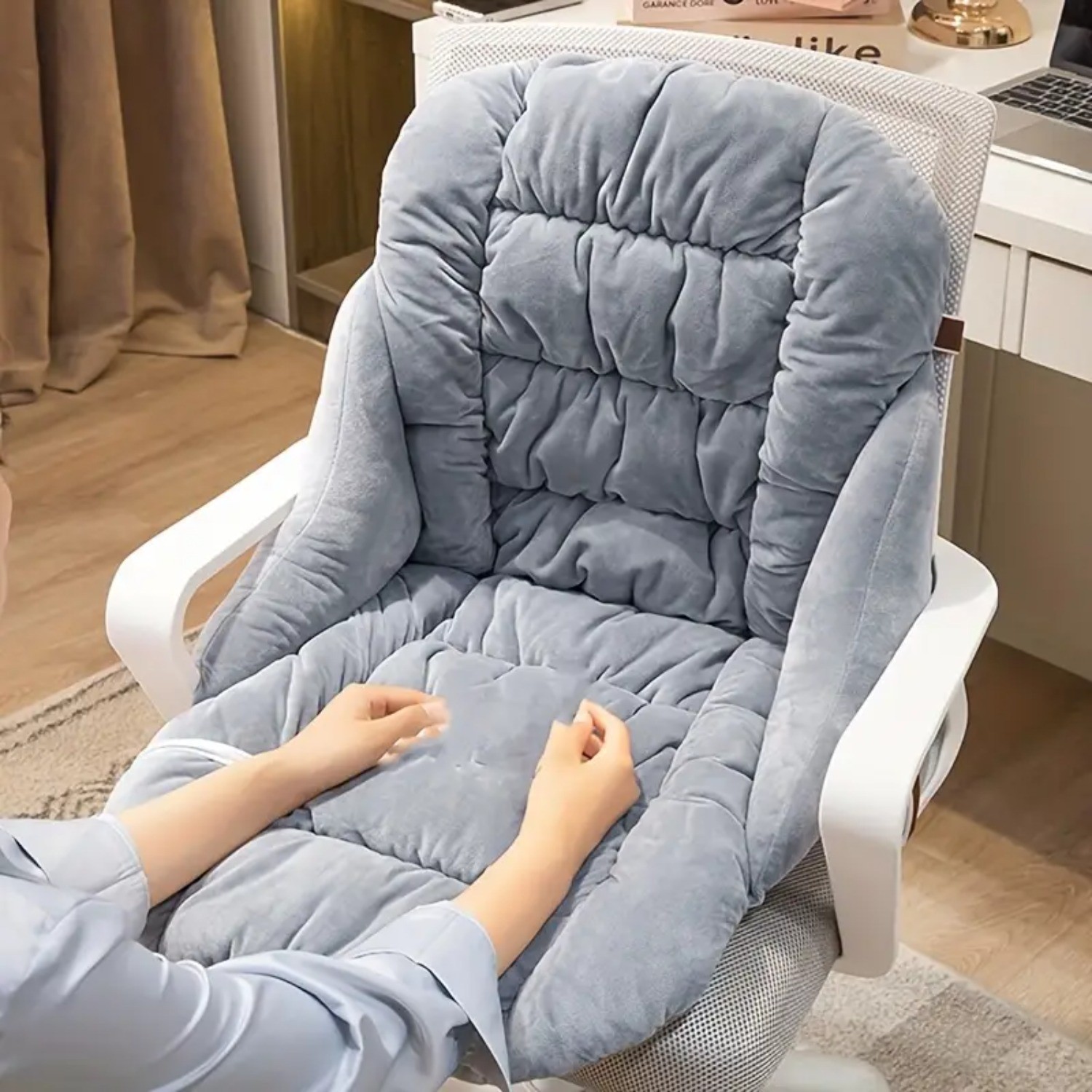 HAOZCL Ergonomic Office Chair Cushion with Integrated Backrest  Thick, Washable Seat Pad for Comfort and Support