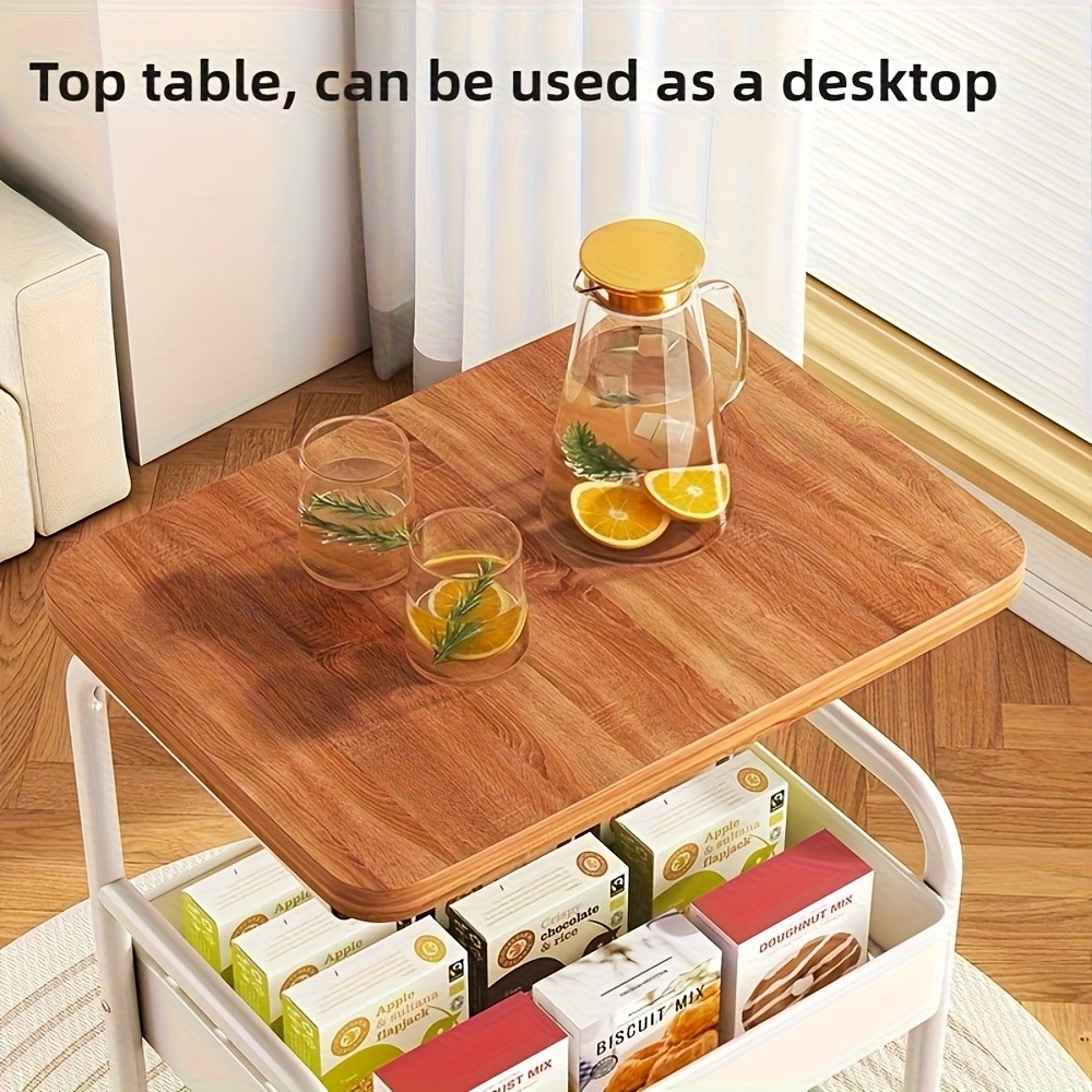 HAOZCL 3-Tier Rolling Cart with Tabletop  Durable Carbon Steel Frame for Easy Mobility and Versatile Storage