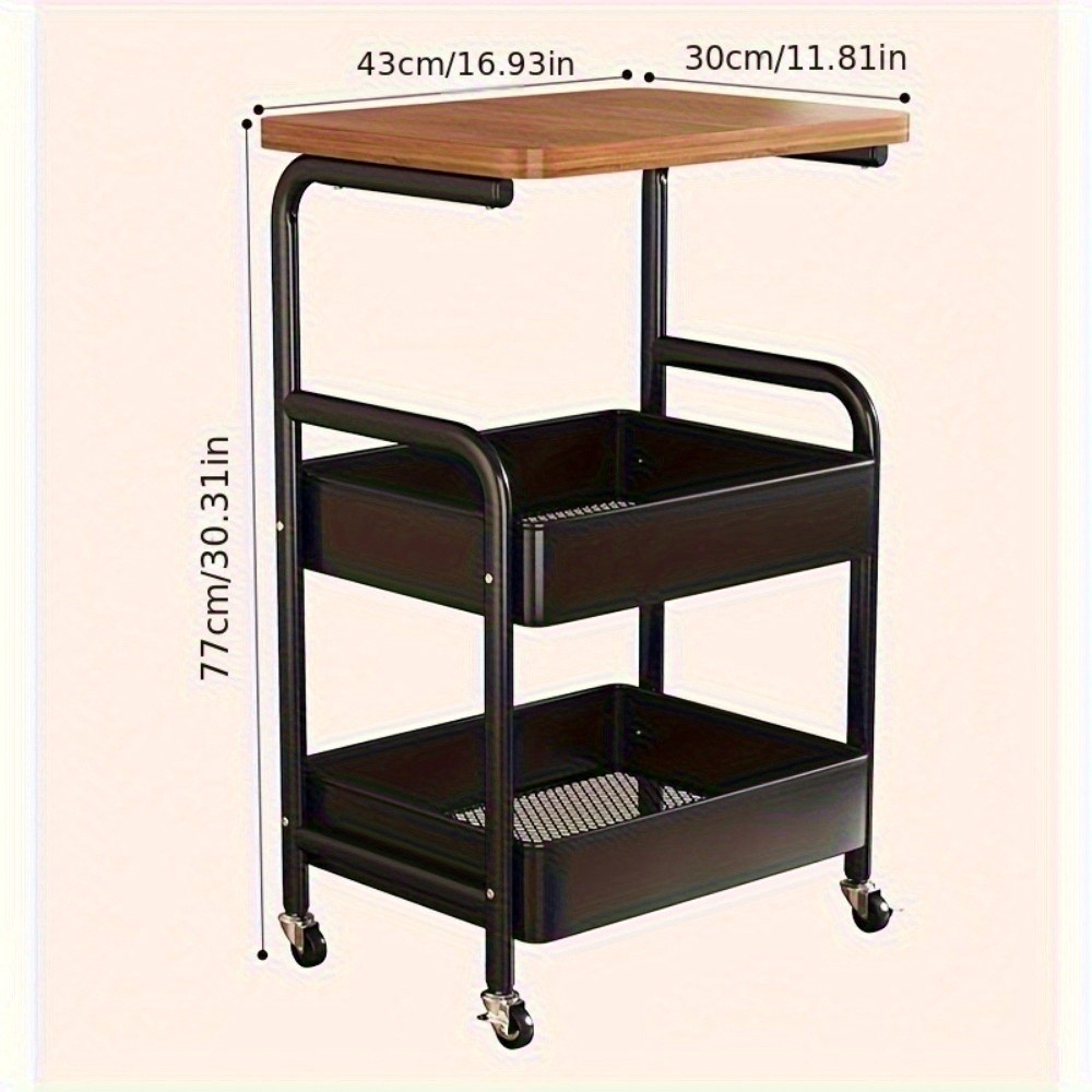 HAOZCL 3-Tier Rolling Cart with Tabletop  Durable Carbon Steel Frame for Easy Mobility and Versatile Storage