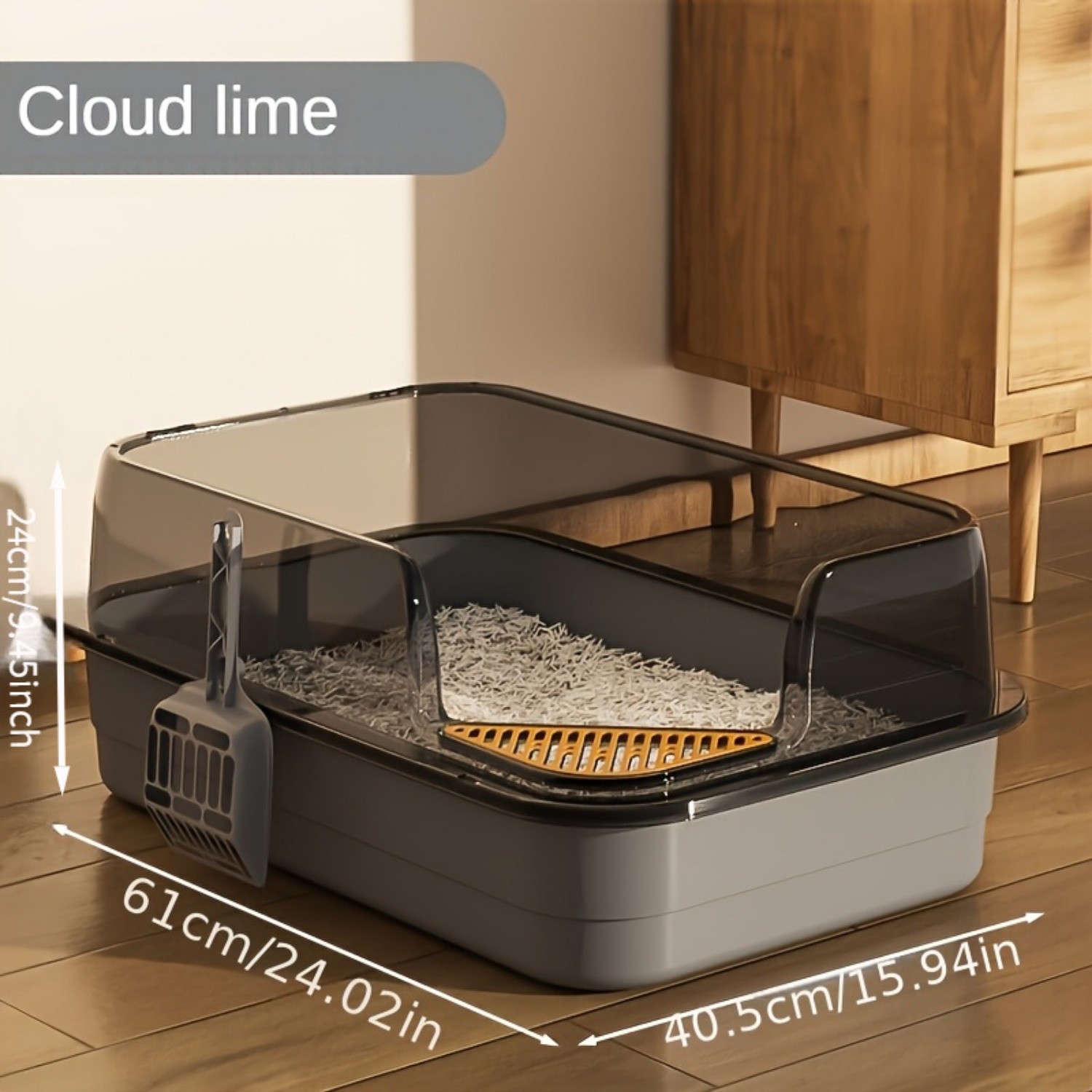 HAOZCL Extra Large Half-Closed Cat Litter Box with High Fence  Durable PVC Litter Box for Multi-Cat Families with Included Scoop