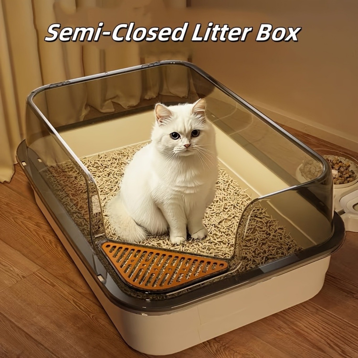 HAOZCL Extra Large Half-Closed Cat Litter Box with High Fence  Durable PVC Litter Box for Multi-Cat Families with Included Scoop