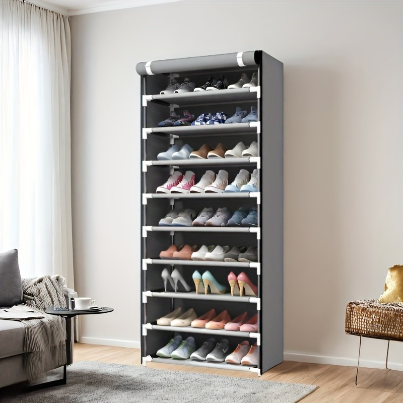 HAOZCL 10-Tier Metal Shoe Rack with Dustproof Cover  Large Capacity Organizer for Entryway, Home, and Dorm Storage