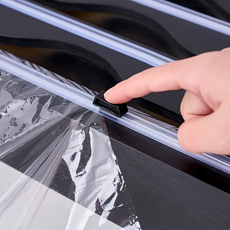 HAOZCL 3-Compartment Cling Film Cutter with Paper Towel Holder  Aluminum Foil, Wax Paper, and Trash Bag Storage in One Sleek Bamboo Organizer