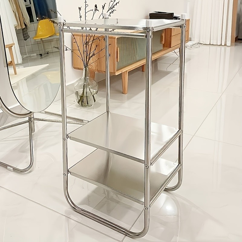 HAOZCL Three-Level Stainless Steel Side Table  Industrial Design Storage Shelf for Living Room, Bedroom, and More