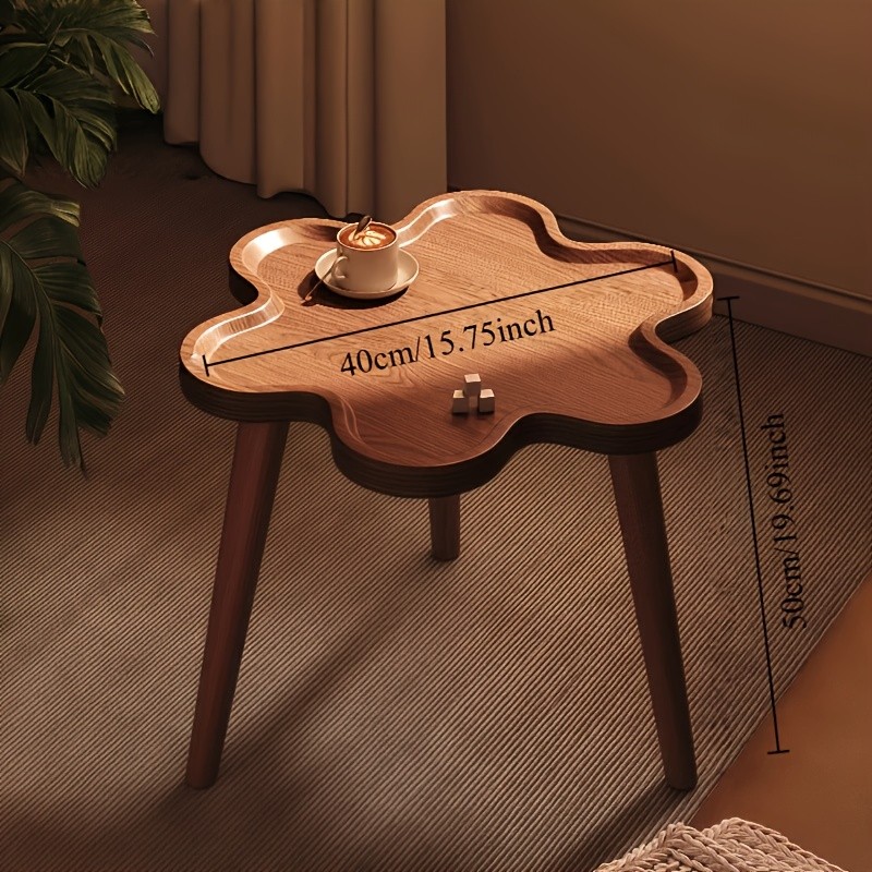 HAOZCL Round Side Table with Storage Rack  Vintage Hardwood Coffee Table with Geometric Pattern Top for Living Room, Bedroom, and Balcony