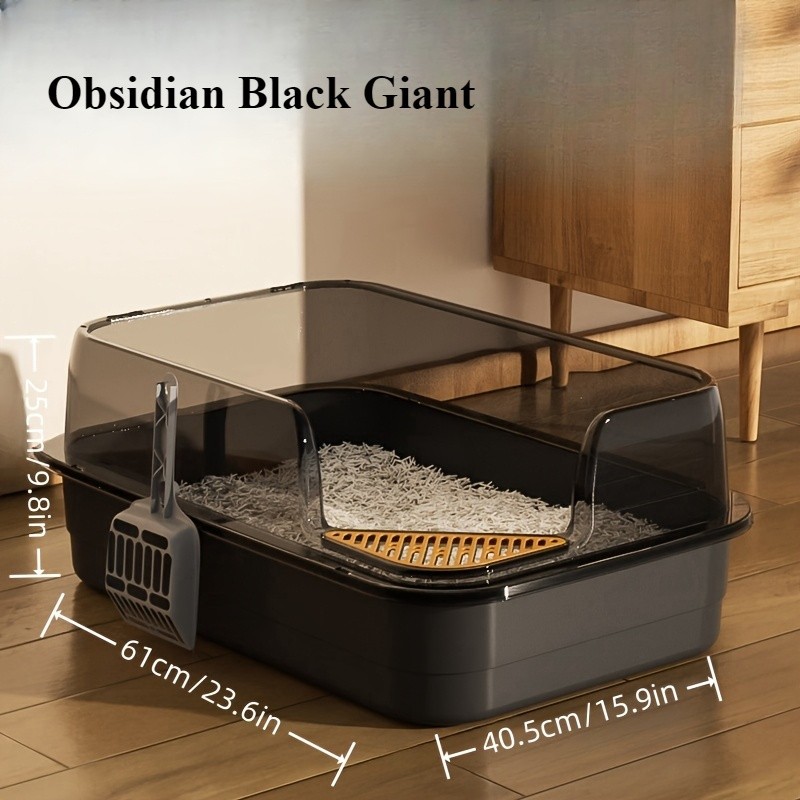 HAOZCL Extra Large Half-Closed Litter Box with High Fence and Cleaning Spoon Spacious, Splash-Proof Design for Multi-Cat Homes and Easy Maintenance