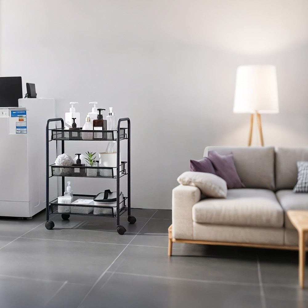 HAOZCL Mesh Rolling Wire Multifunctional Cart  3-Layer Metal Storage Cart with Lockable Wheels for Home, Office, and Kitchen Use