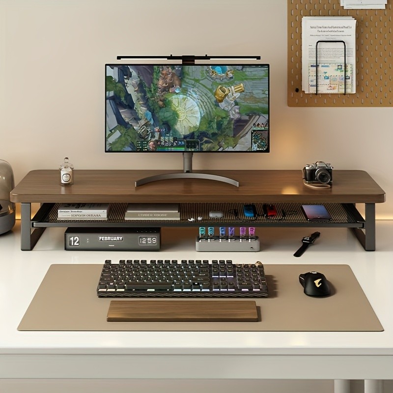 HAOZCL Dual-Layer Computer Desk Stand with Storage Drawers  Heavy-Duty, Space-Saving Workstation with Monitor Stand & Keyboard Tray