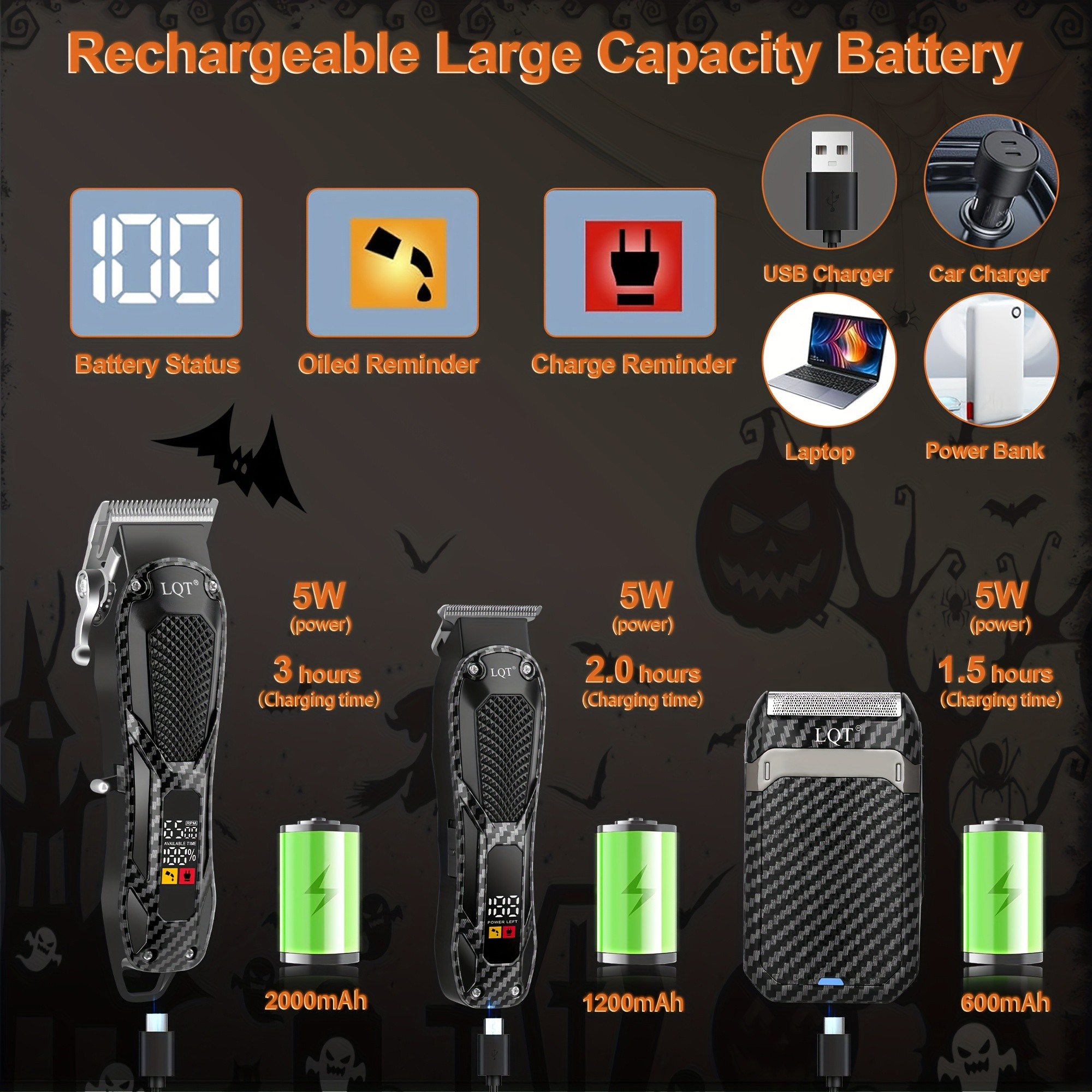 LQT 3/2pcs Mens Professional Hair Clipper and Trimmer Set