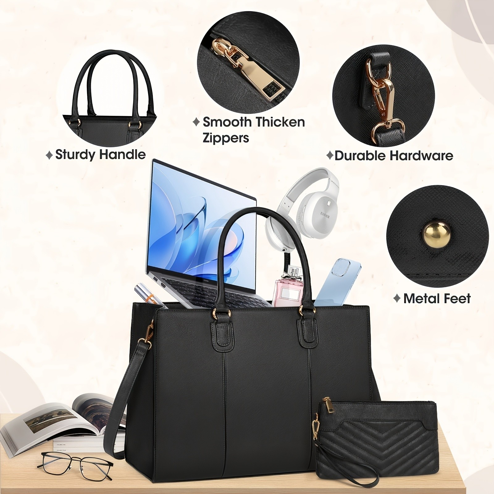NEWHEY Womens 39.62 cm Laptop Tote Bag Minimalist Style, Lightweight, and Professional for Office & Travel