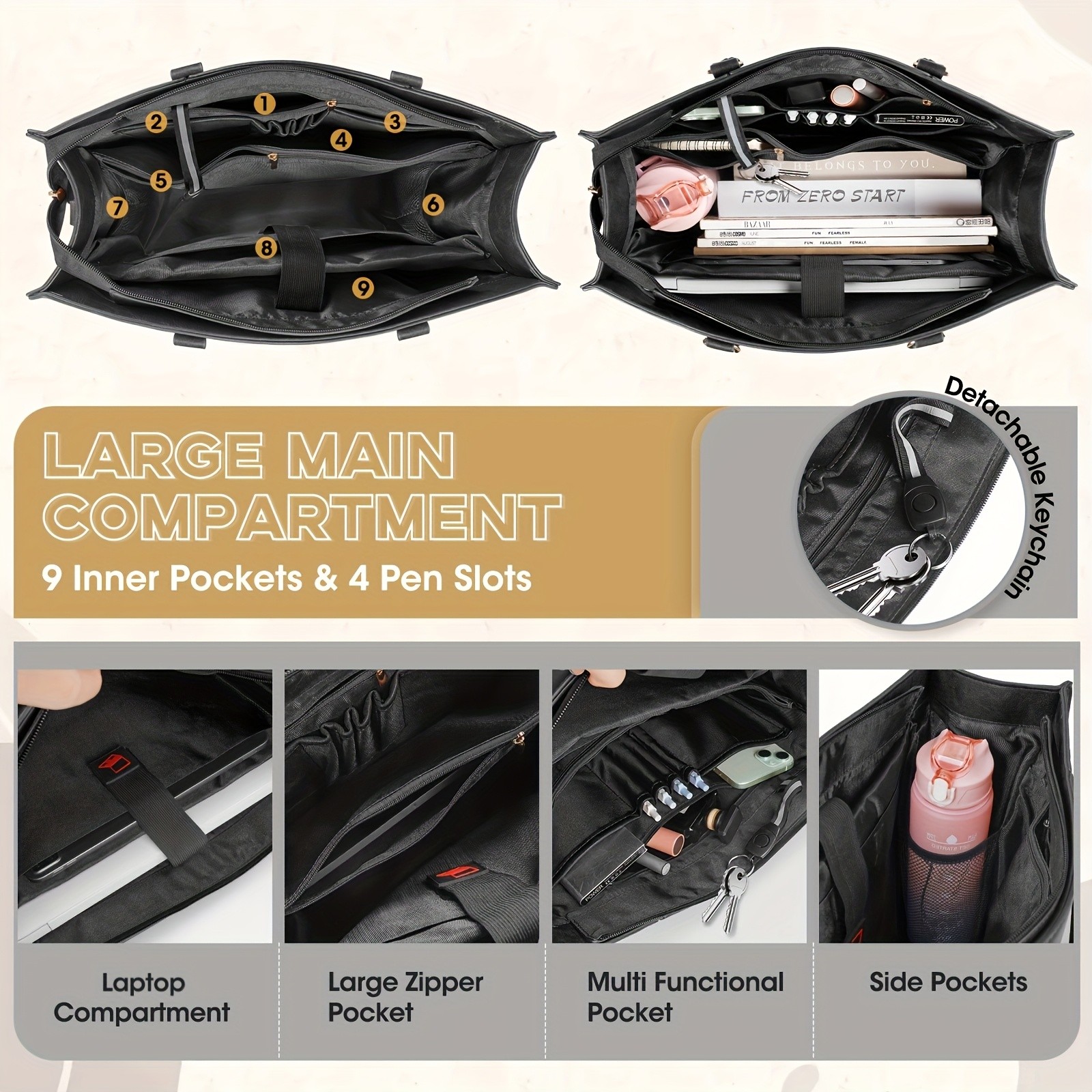 NEWHEY Womens 39.62 cm Laptop Tote Bag Minimalist Style, Lightweight, and Professional for Office & Travel