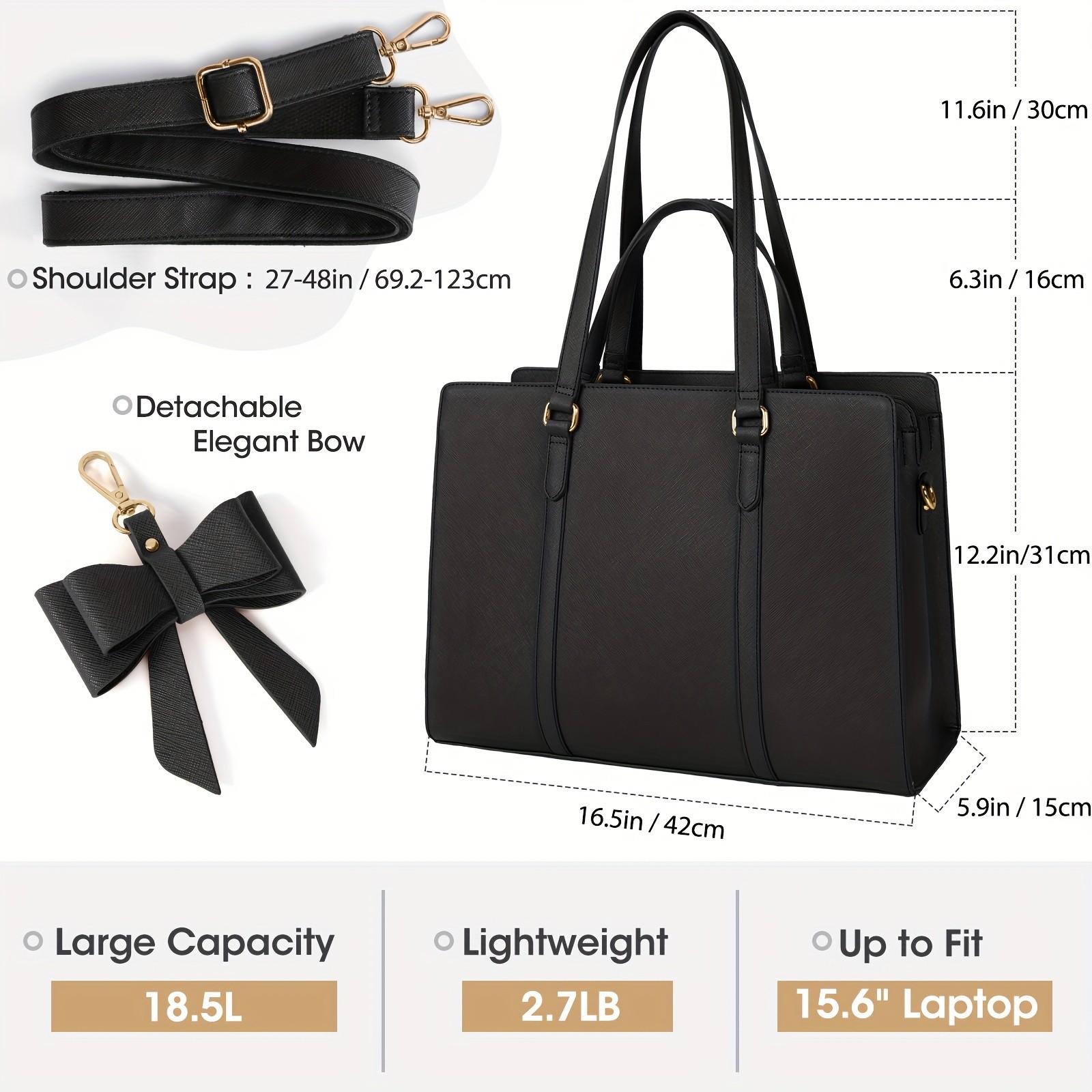 NEWHEY Elegant Black Laptop Bag for Women  Stylish, Professional, and Perfect for Business and Work