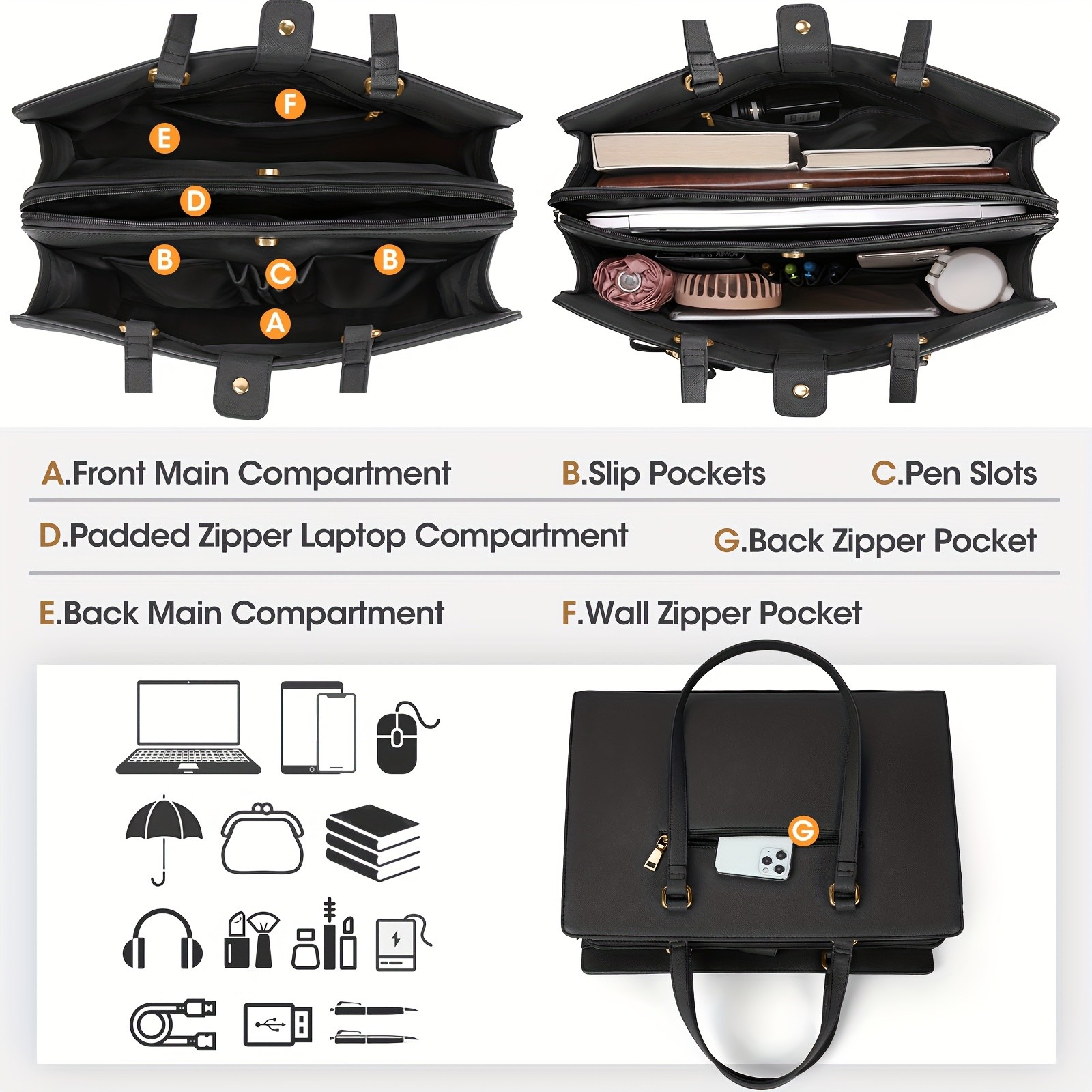 NEWHEY Elegant Black Laptop Bag for Women  Stylish, Professional, and Perfect for Business and Work