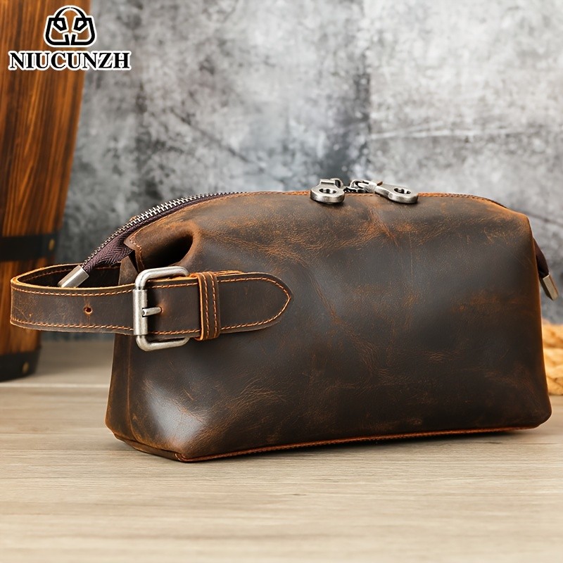 NIUCUNZH Mens Vintage Multi-functional Genuine Leather Toiletry Bag  Stylish and Spacious for Travel, Grooming, and Everyday Essentials