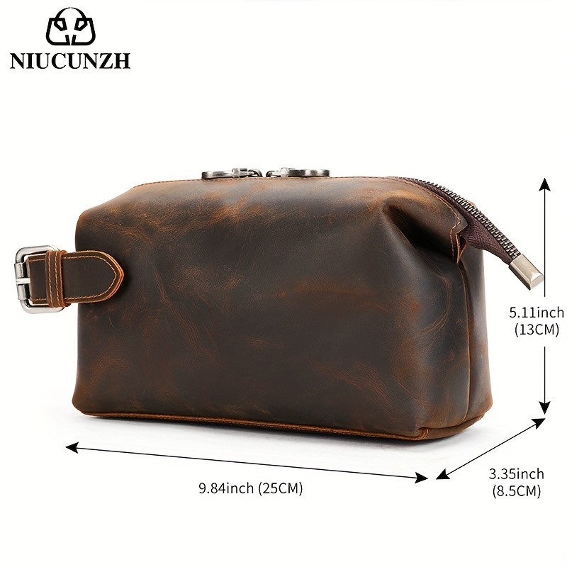 NIUCUNZH Mens Vintage Multi-functional Genuine Leather Toiletry Bag  Stylish and Spacious for Travel, Grooming, and Everyday Essentials
