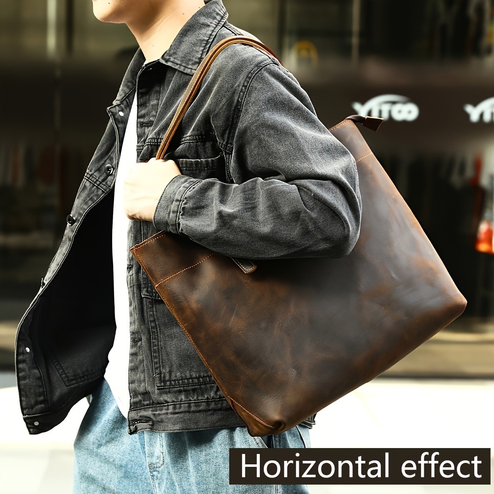 NIUCUNZH Viking-Inspired Retro Style Genuine Leather Tote Bag Durable, Stylish, and Perfect for Commuting, Travel, and Everyday Use