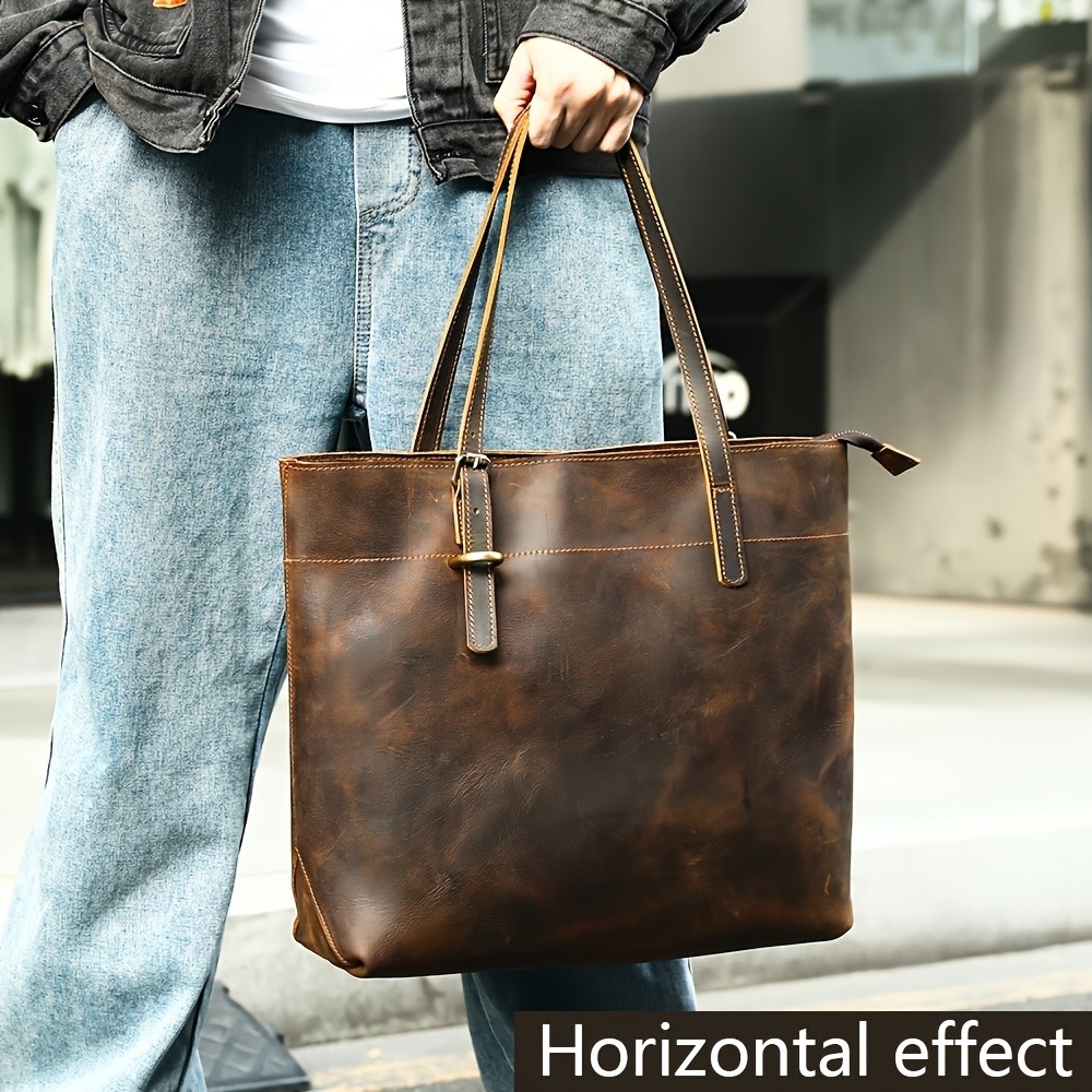 NIUCUNZH Viking-Inspired Retro Style Genuine Leather Tote Bag Durable, Stylish, and Perfect for Commuting, Travel, and Everyday Use