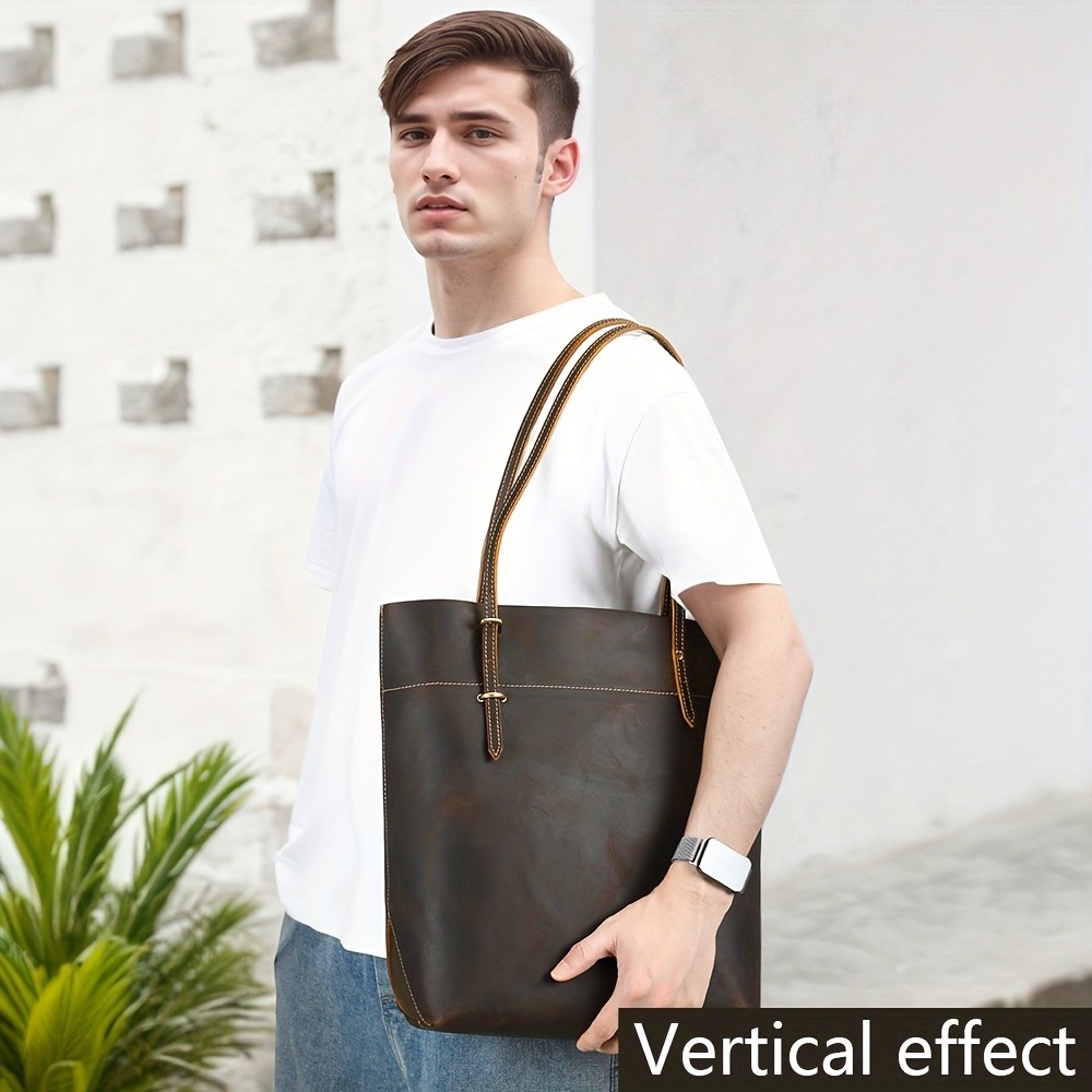 NIUCUNZH Viking-Inspired Retro Style Genuine Leather Tote Bag Durable, Stylish, and Perfect for Commuting, Travel, and Everyday Use