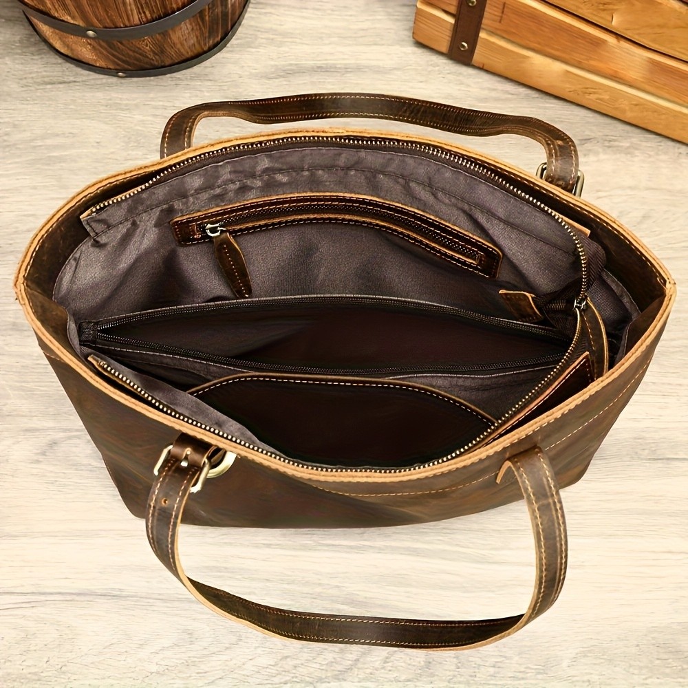 NIUCUNZH Viking-Inspired Retro Style Genuine Leather Tote Bag Durable, Stylish, and Perfect for Commuting, Travel, and Everyday Use