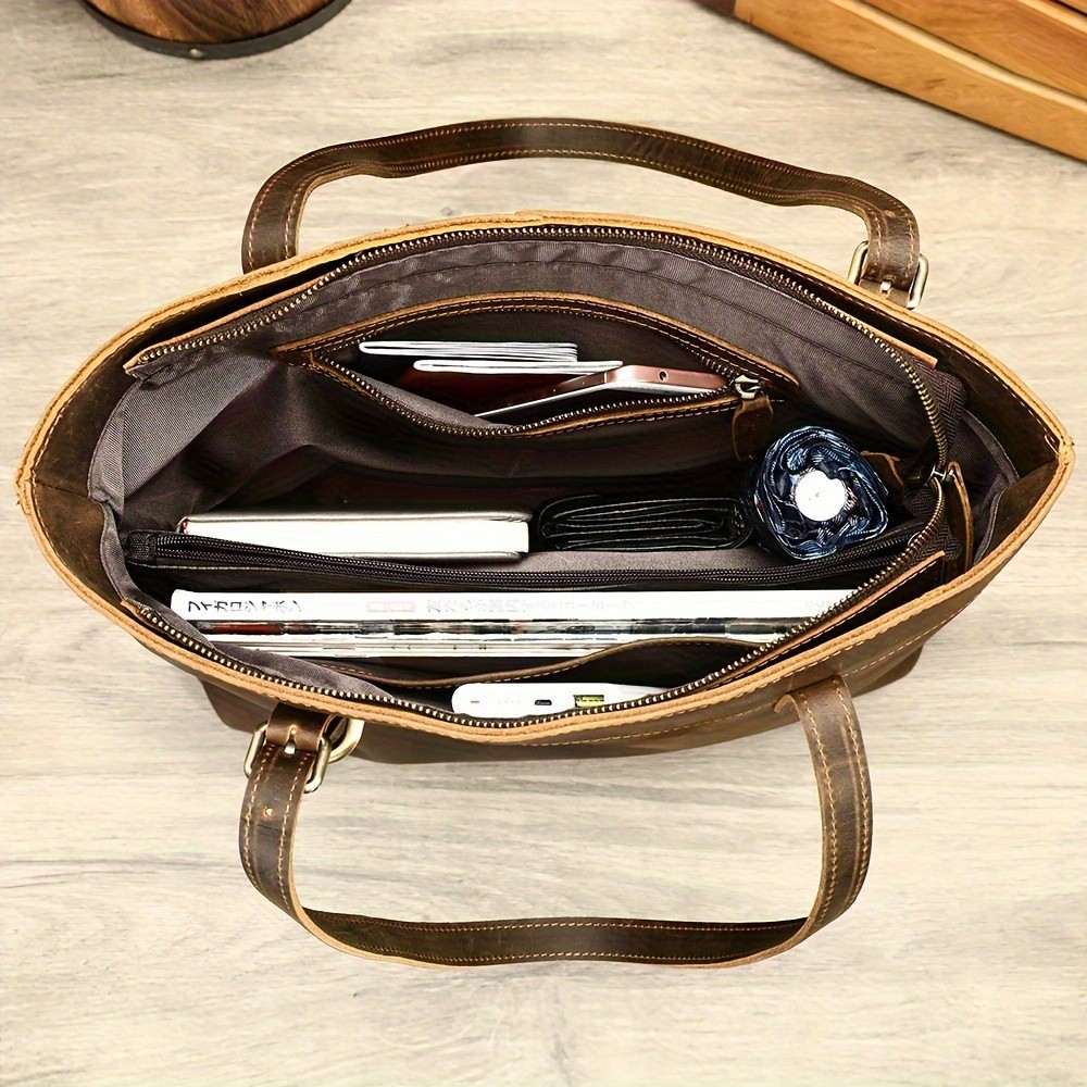 NIUCUNZH Viking-Inspired Retro Style Genuine Leather Tote Bag Durable, Stylish, and Perfect for Commuting, Travel, and Everyday Use