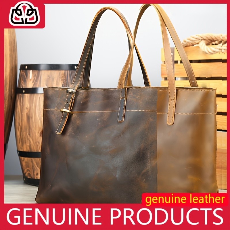 NIUCUNZH Viking-Inspired Retro Style Genuine Leather Tote Bag Durable, Stylish, and Perfect for Commuting, Travel, and Everyday Use