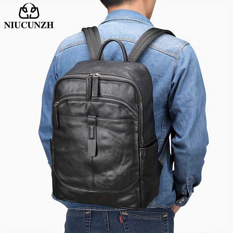 NIUCUNZH Mens Top Layer Cowhide Backpack  Durable, Spacious, and Ideal for Travel and Commuting