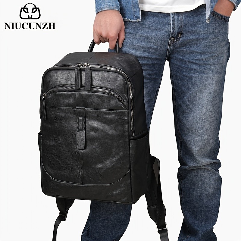 NIUCUNZH Mens Top Layer Cowhide Backpack  Durable, Spacious, and Ideal for Travel and Commuting