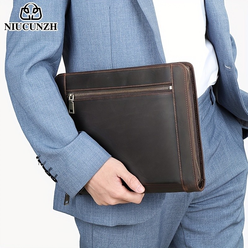 NIUCUNZH Men's Cowhide Clutch Bag  Elegant, Durable, and Perfect for Business and Storage