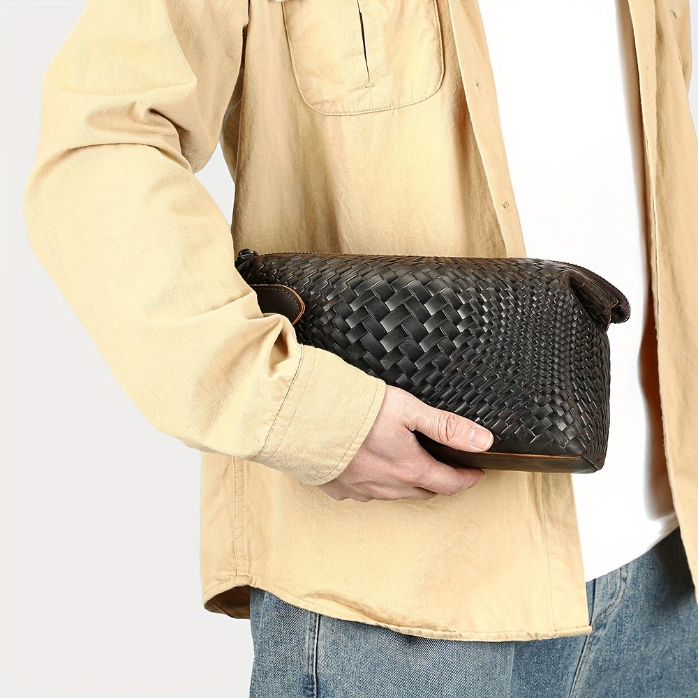NIUCUNZH Mens Genuine Leather Woven Tote Bag Stylish, Durable, and Ideal for Daily Commute and Travel