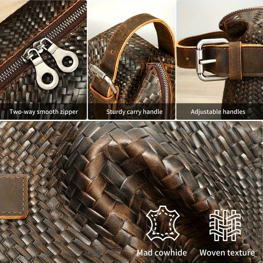 NIUCUNZH Mens Genuine Leather Woven Tote Bag Stylish, Durable, and Ideal for Daily Commute and Travel