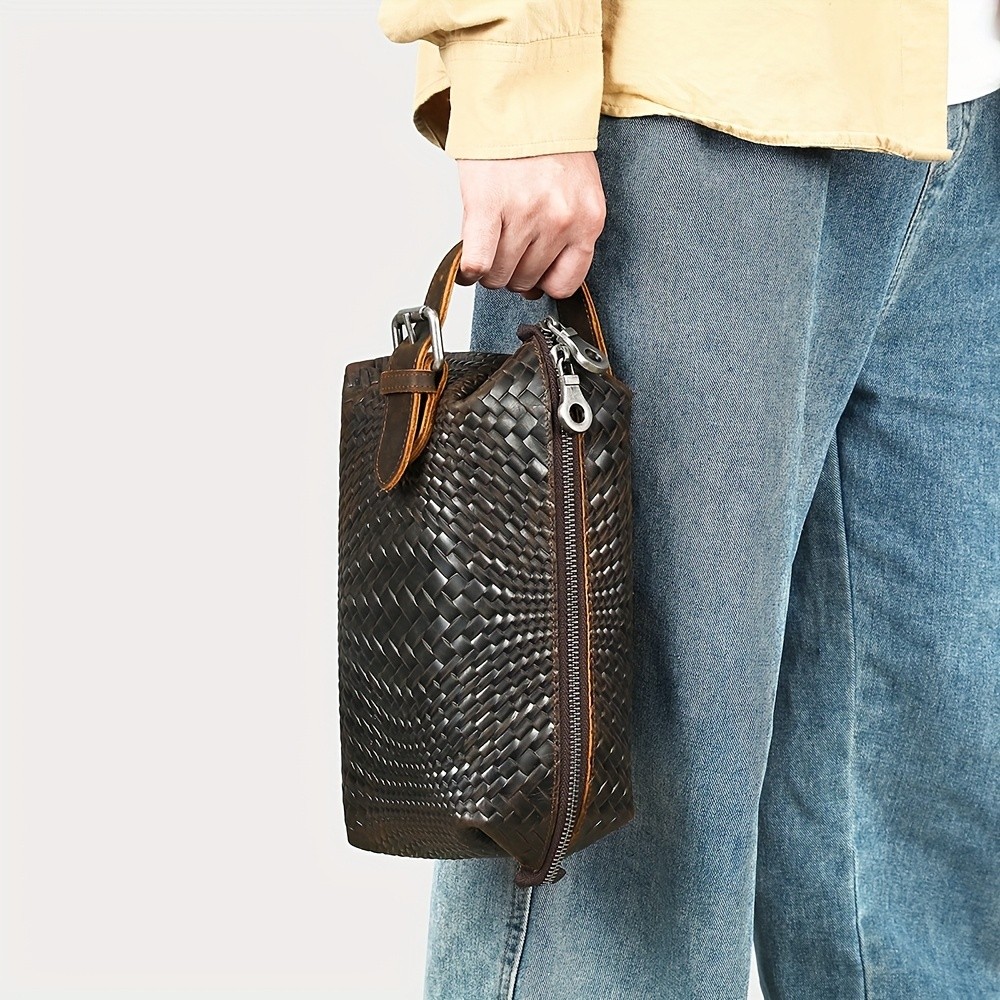 NIUCUNZH Mens Genuine Leather Woven Tote Bag Stylish, Durable, and Ideal for Daily Commute and Travel
