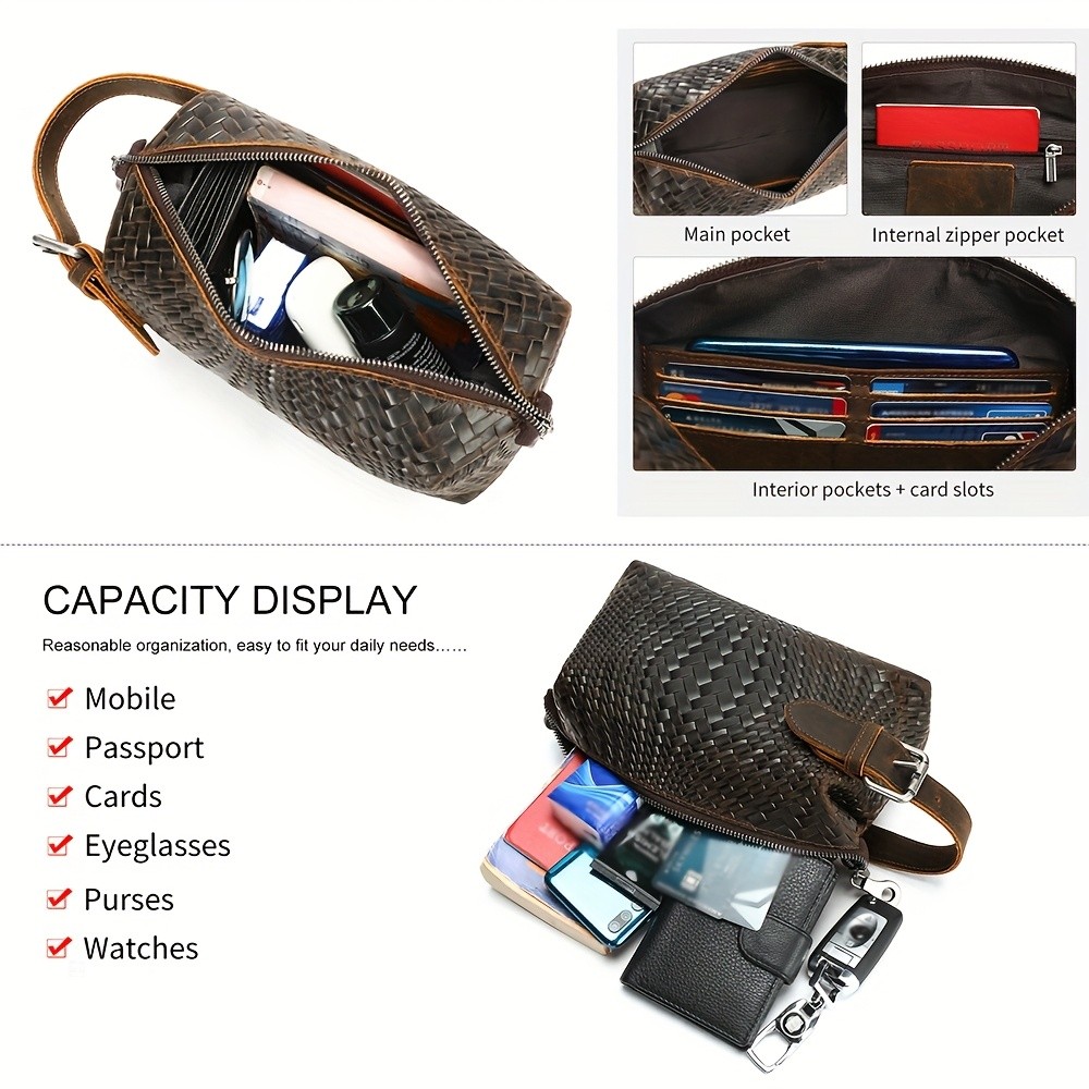 NIUCUNZH Mens Genuine Leather Woven Tote Bag Stylish, Durable, and Ideal for Daily Commute and Travel