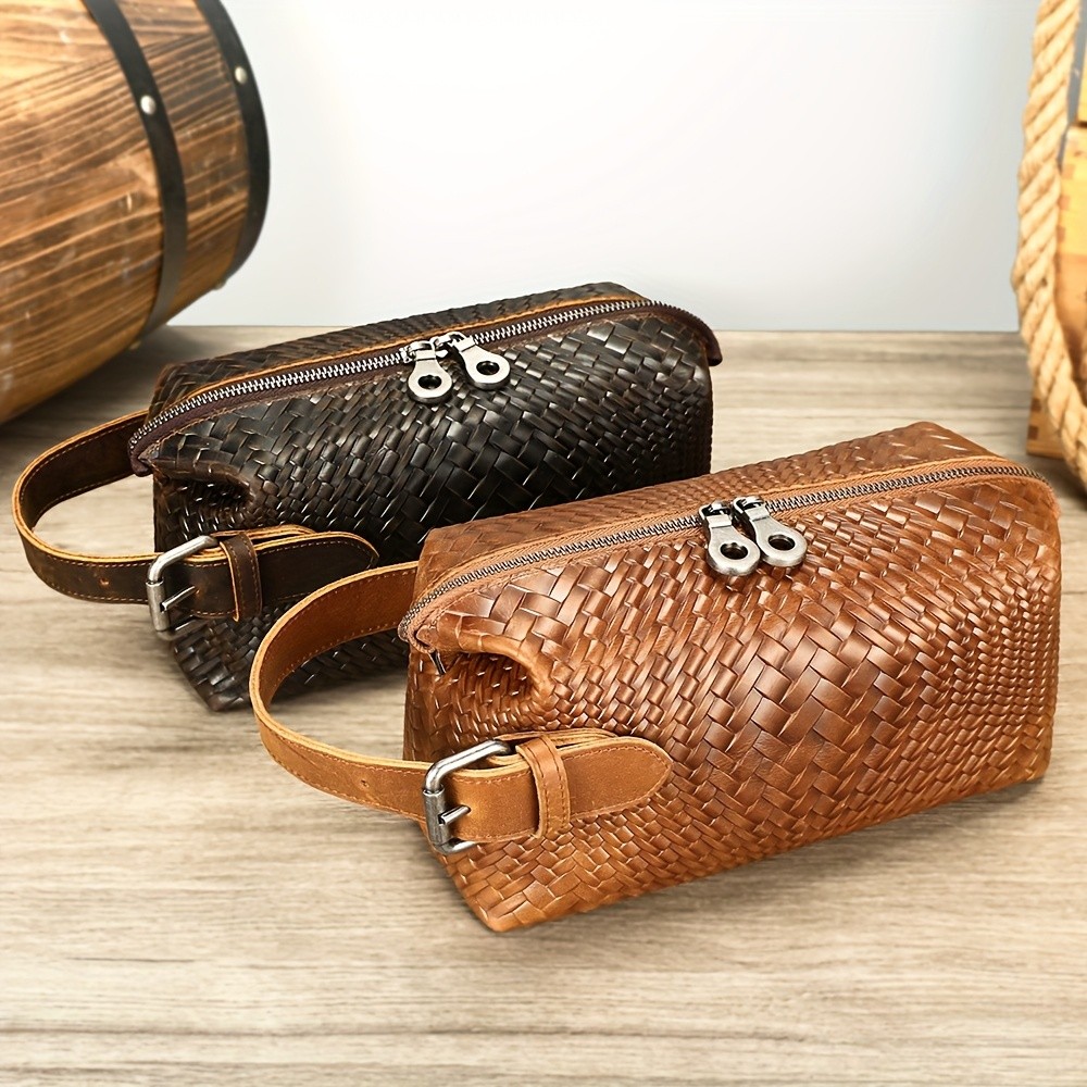 NIUCUNZH Mens Genuine Leather Woven Tote Bag Stylish, Durable, and Ideal for Daily Commute and Travel