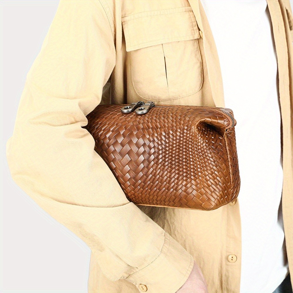 NIUCUNZH Mens Genuine Leather Woven Tote Bag Stylish, Durable, and Ideal for Daily Commute and Travel